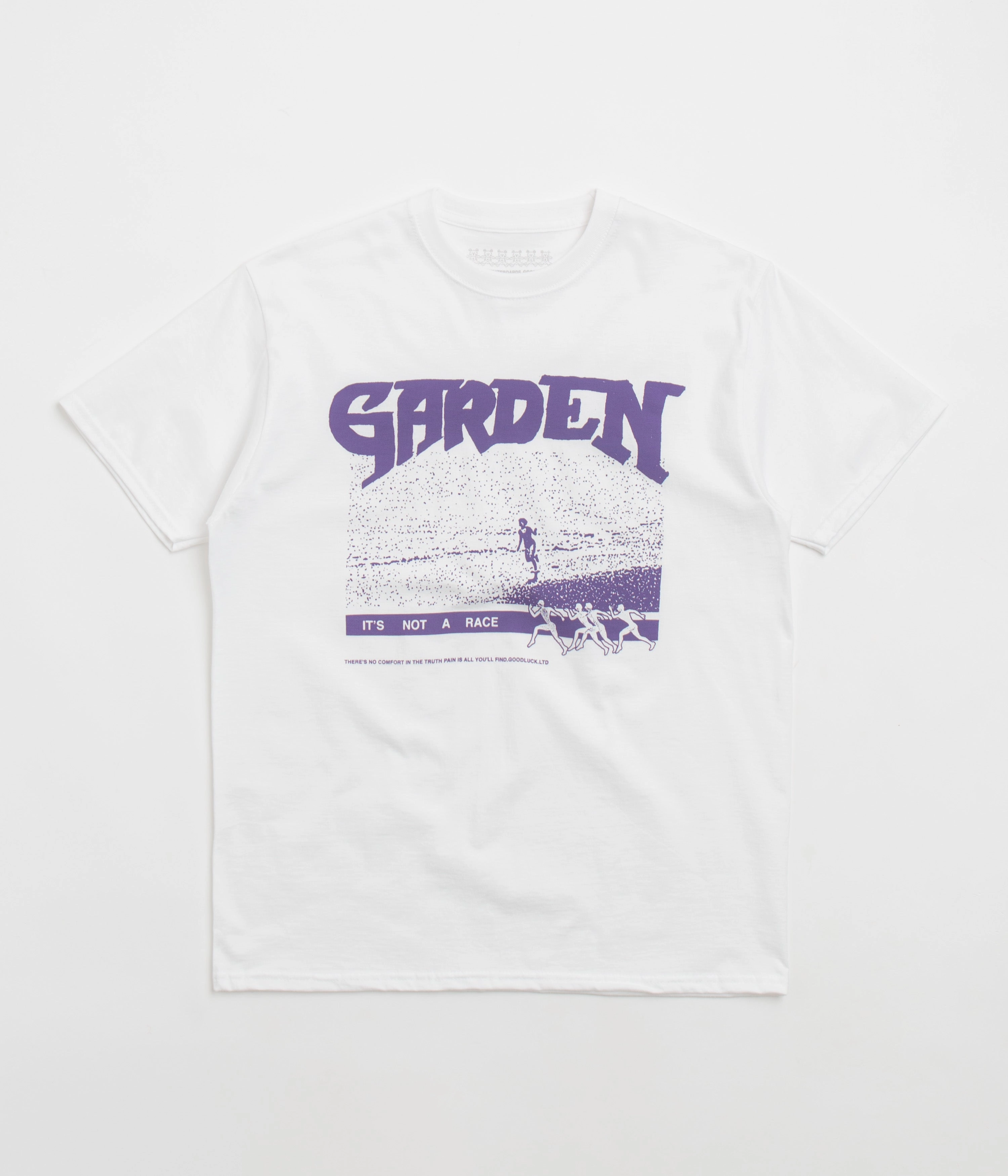 Garden Not A Race T-Shirt - White / Purple Classic Crew Neck Weekend Comfort Wear