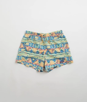 Sustainable Manufacturing On-the-Go Shorts Patagonia Womens Baggies 5" Shorts - High Hopes Geo: Salamander Green