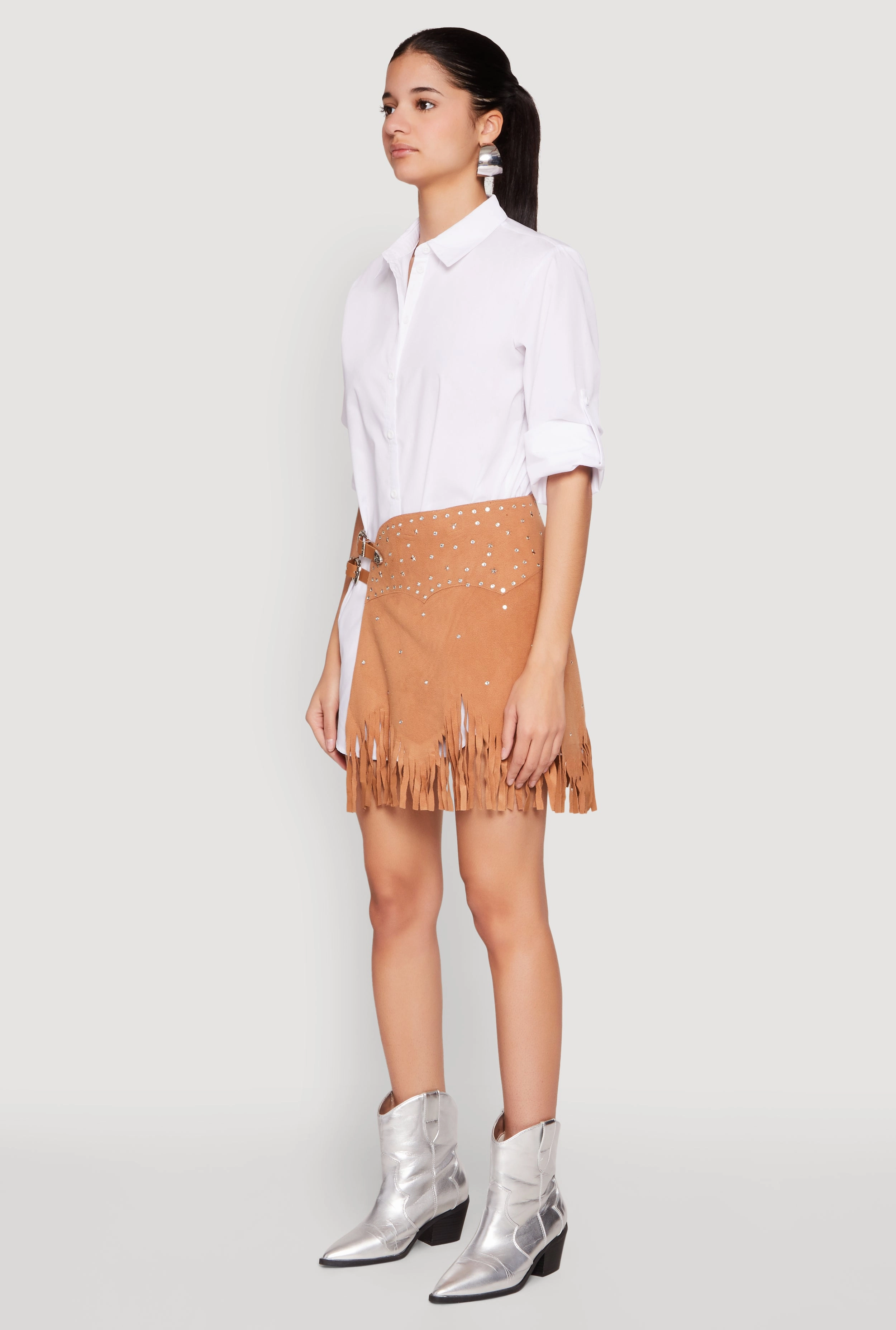 Fringe Buckle Front Skirt Organic Cotton Smart Casual