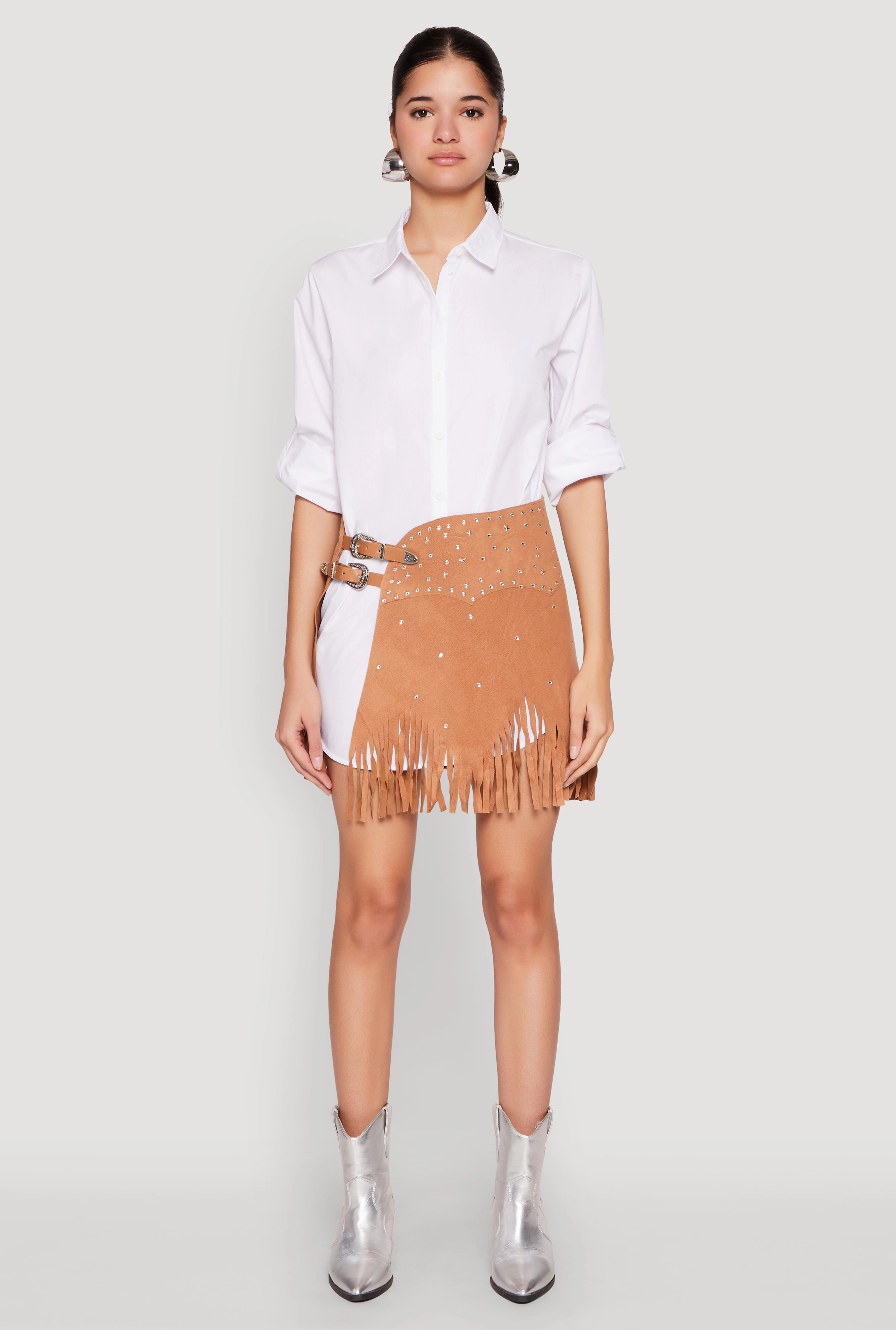 Fringe Buckle Front Skirt Clean Lines