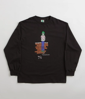 Practical Comfort Frog Broken Glasses Long Sleeve T-Shirt - Black