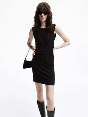 Wool Pleated Detail Dress Chic and Flattering