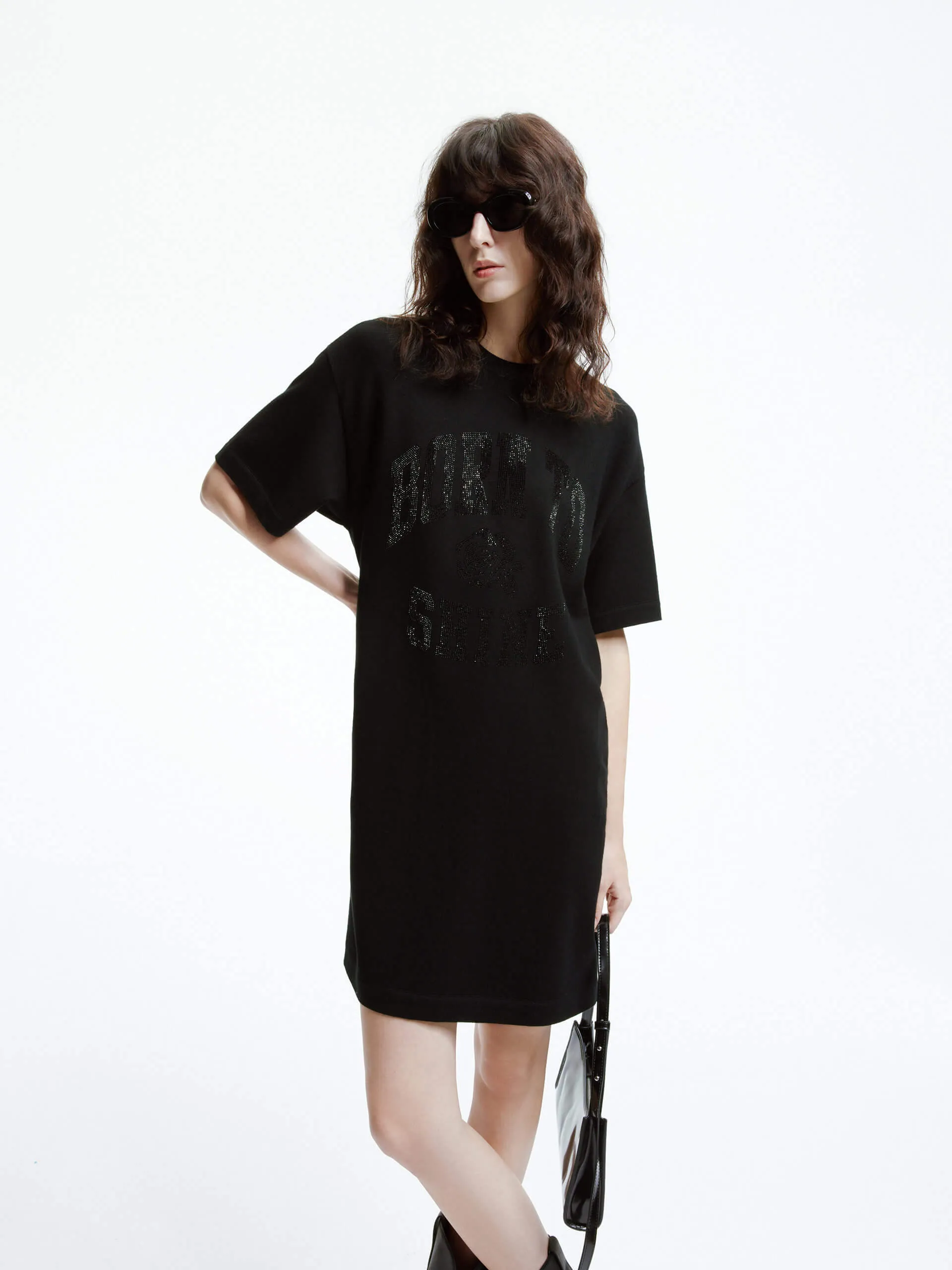 Front Sequins T-shirt Dress Beadwork