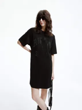 Front Sequins T-shirt Dress Beadwork