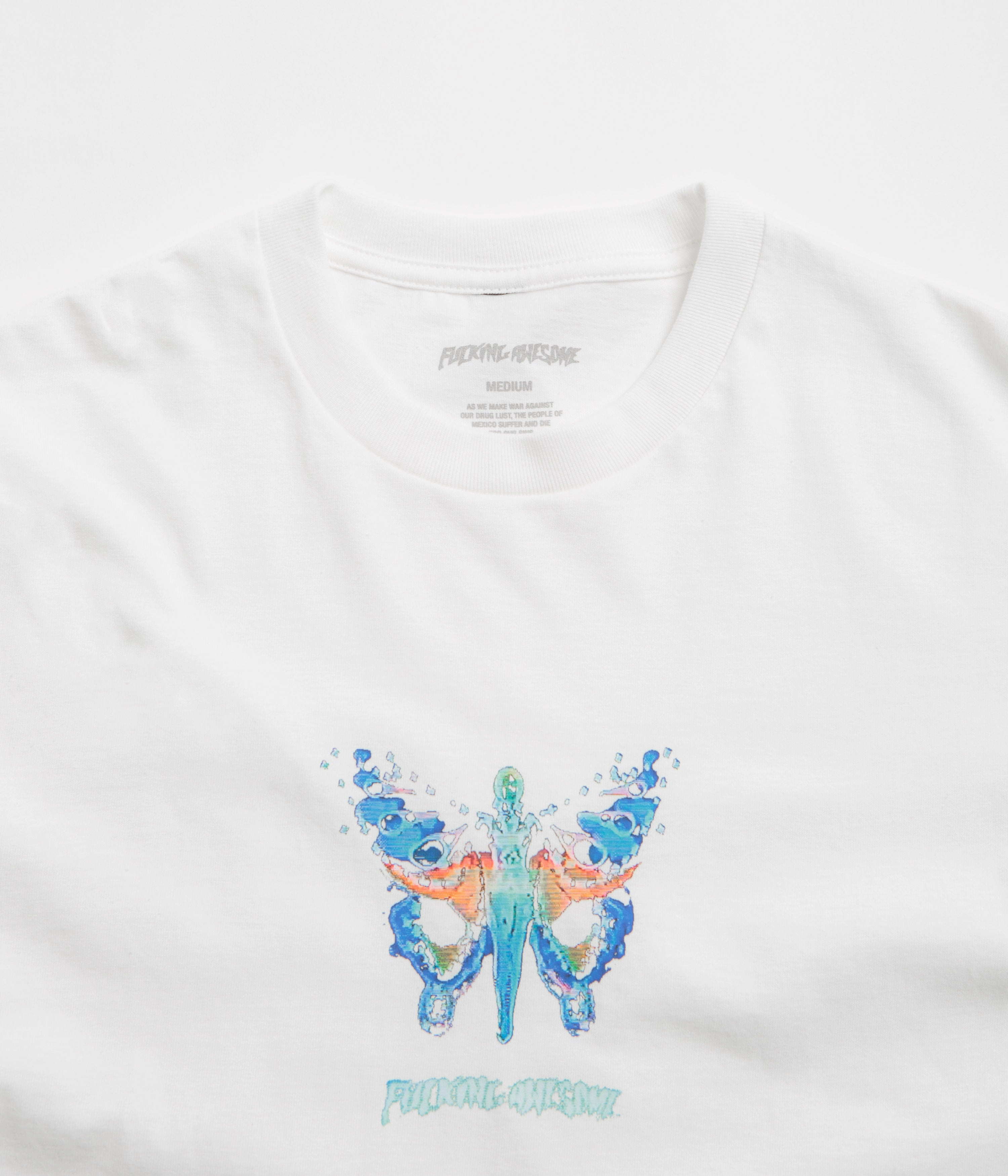 Durable Collar Construction LongLastingColor Fucking Awesome Butterfly T-Shirt - White
