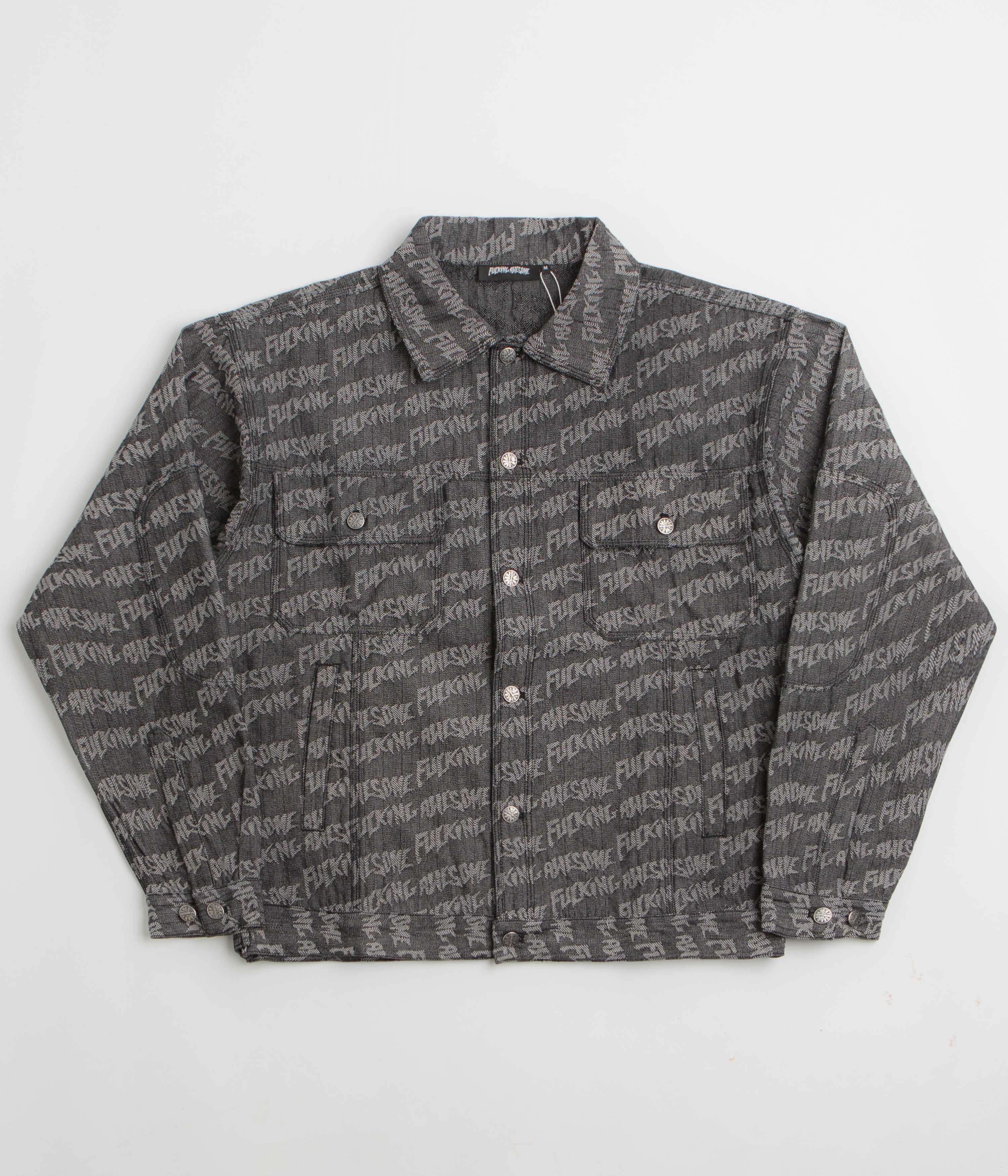 Solid Color Urban Fit Look Fucking Awesome Herringbone Work Jacket - Black / Light Grey