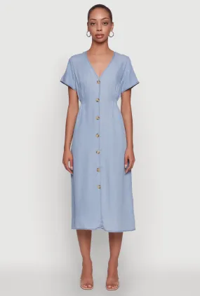 Shine Skin Chic Short Sleeve V-Neck Shirt Dress with Button Front