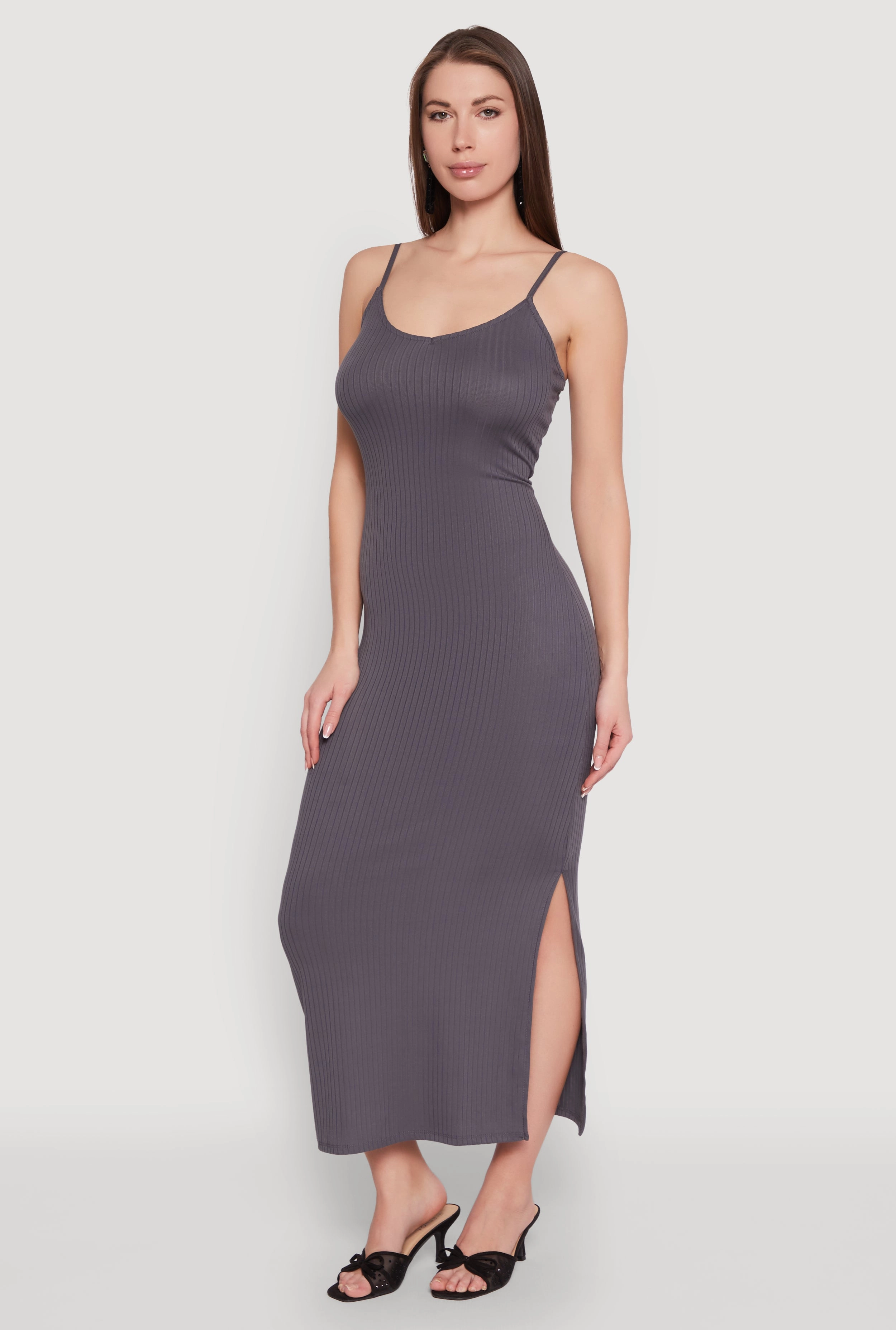 Influencer-Style Timeless Cut Ribbed Knit Cami Maxi Dress
