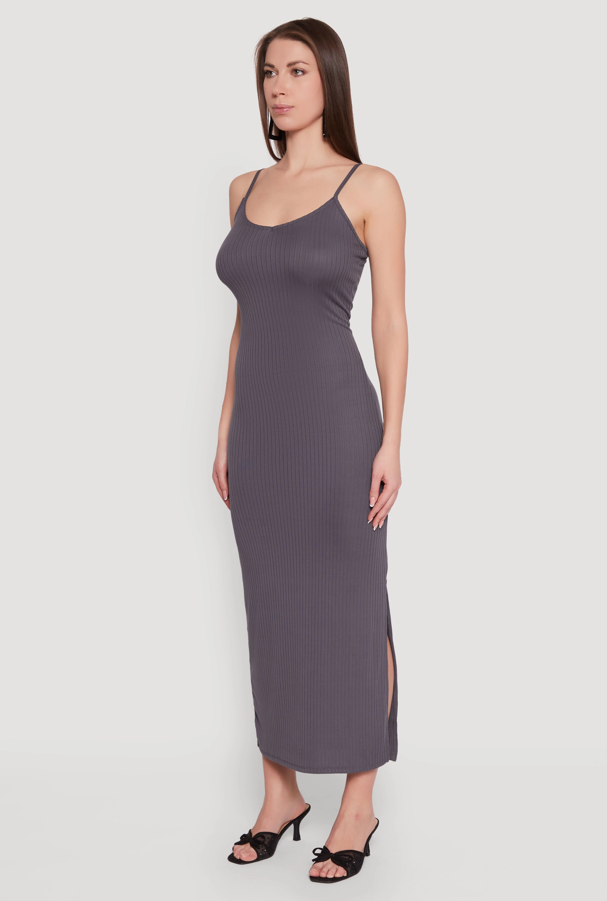 Subtle Detail Classic Appeal Ribbed Knit Cami Maxi Dress
