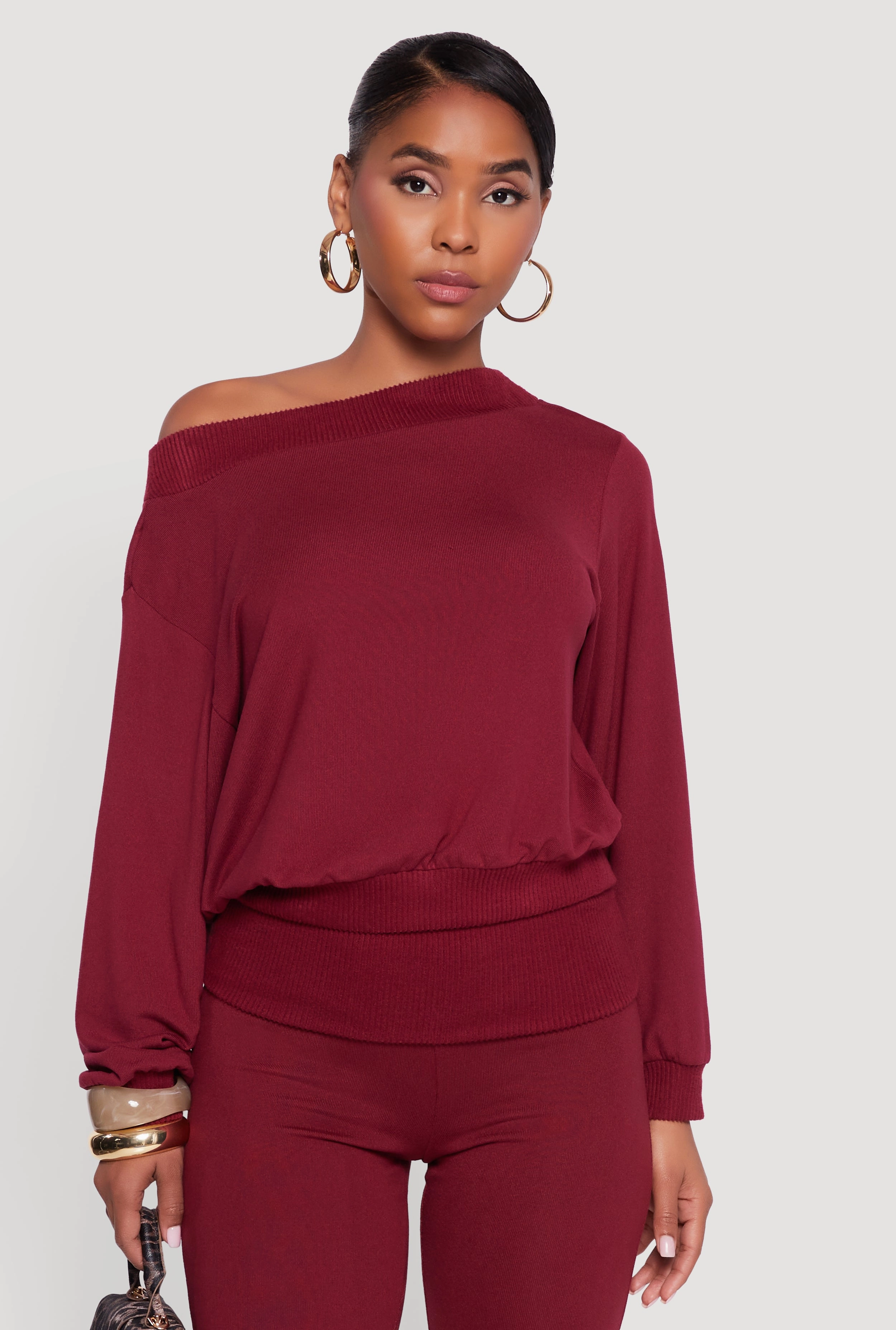 Off The Shoulder Long Sleeve Pullover Sweatshirt moisture - wicking Hobby