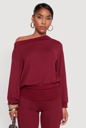 Off The Shoulder Long Sleeve Pullover Sweatshirt moisture - wicking Hobby