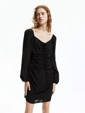 Neutral Aesthetic Gathered Detail Silk Dress