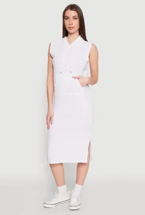Gauze Knit Hooded Tank Dress Matte Look Buckle-Detail