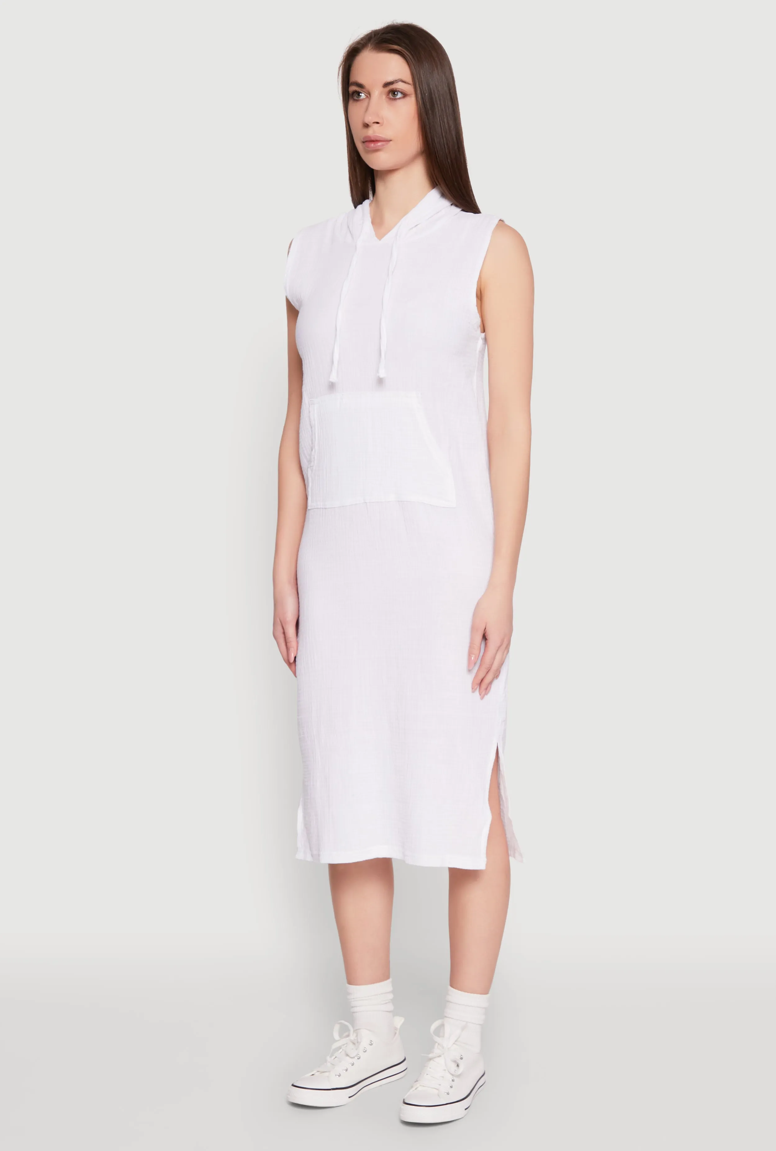 Chic boho dress Gauze Knit Hooded Tank Dress