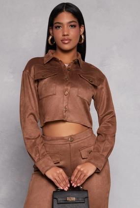 Present Home Wear Faux Suede Cropped Shirt