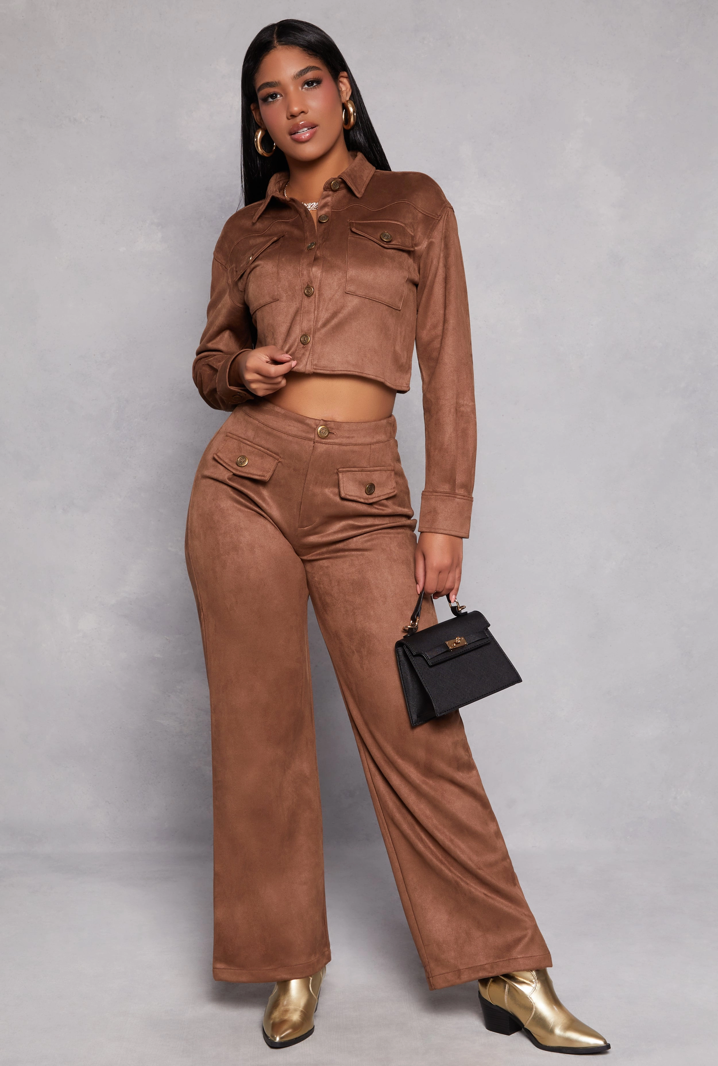Faux Suede Cropped Shirt Closet