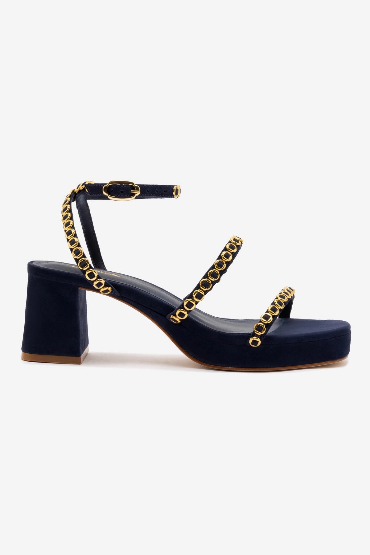 Gio Milanina Sandal In Navy Suede Open Finish Open Frame