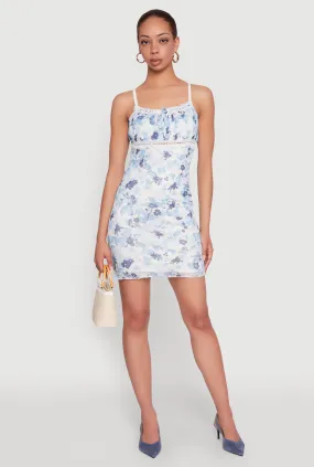 Patterned Mesh Lace Trim Mini Dress Comfortable and Fashionable Perfect Comfort Wear