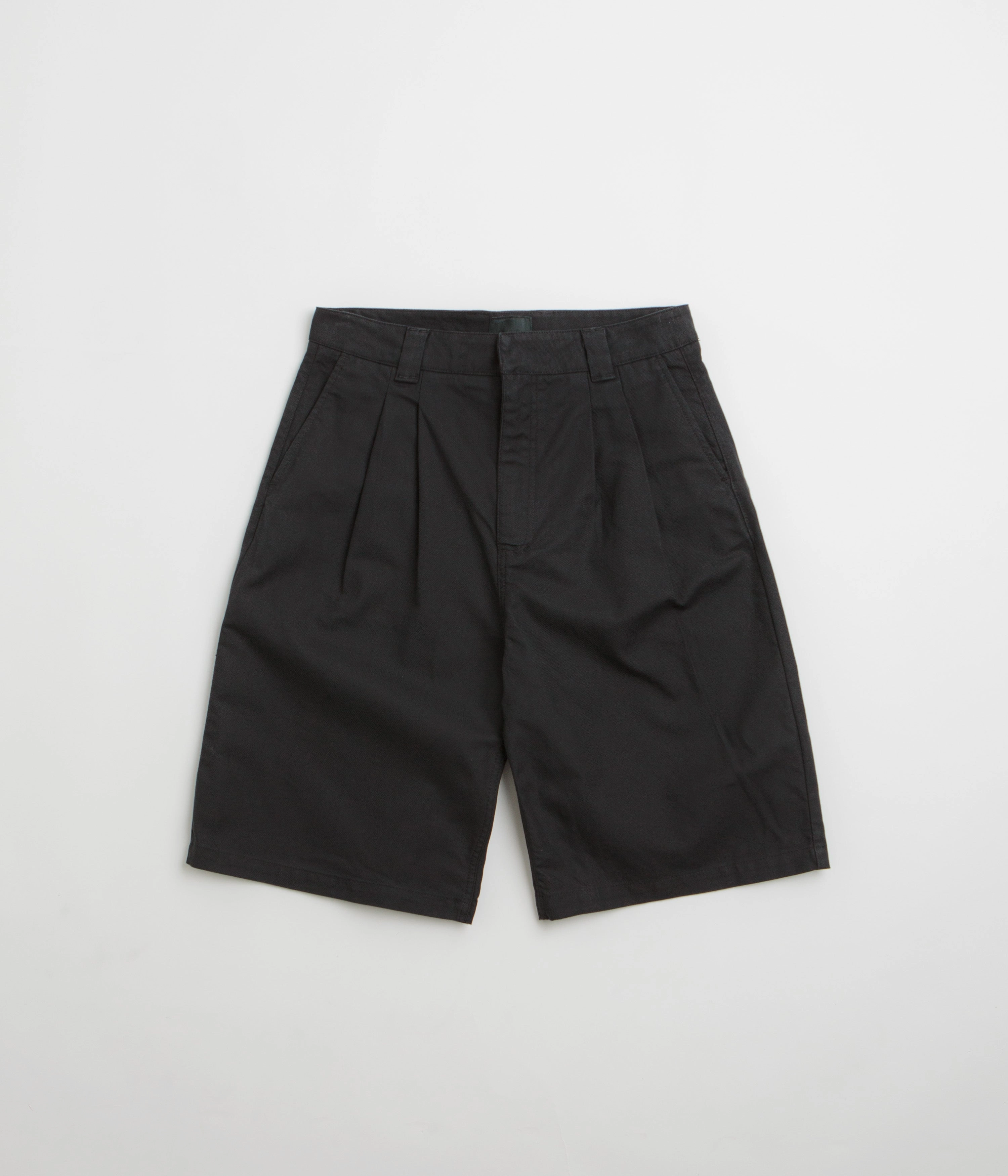 Vegan Leather Minimal Style Rassvet Pleated Work Shorts - Black