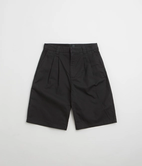 Vegan Leather Minimal Style Rassvet Pleated Work Shorts - Black