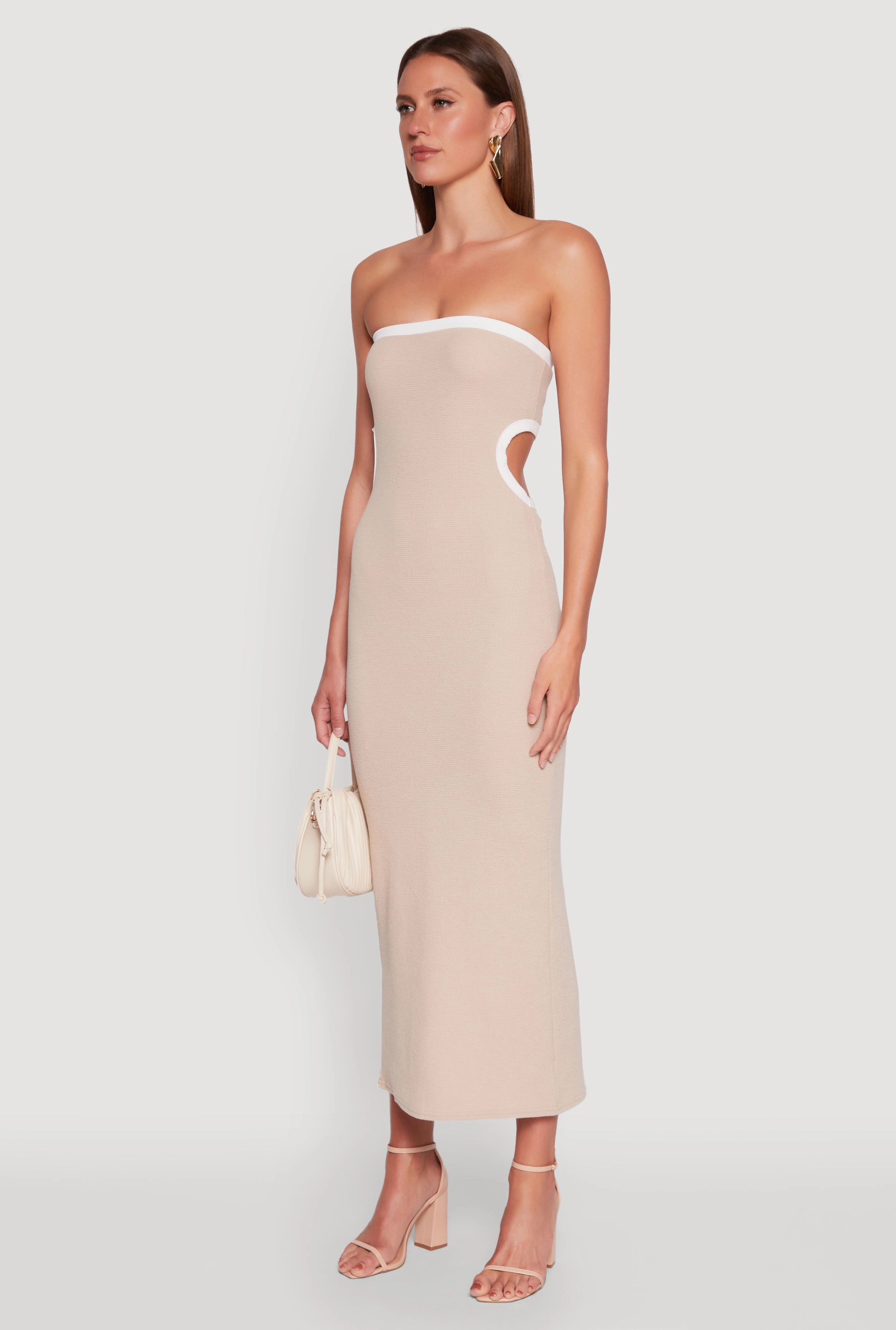 Contrast Trim Cut Out Back Tube Dress Comfort Mode