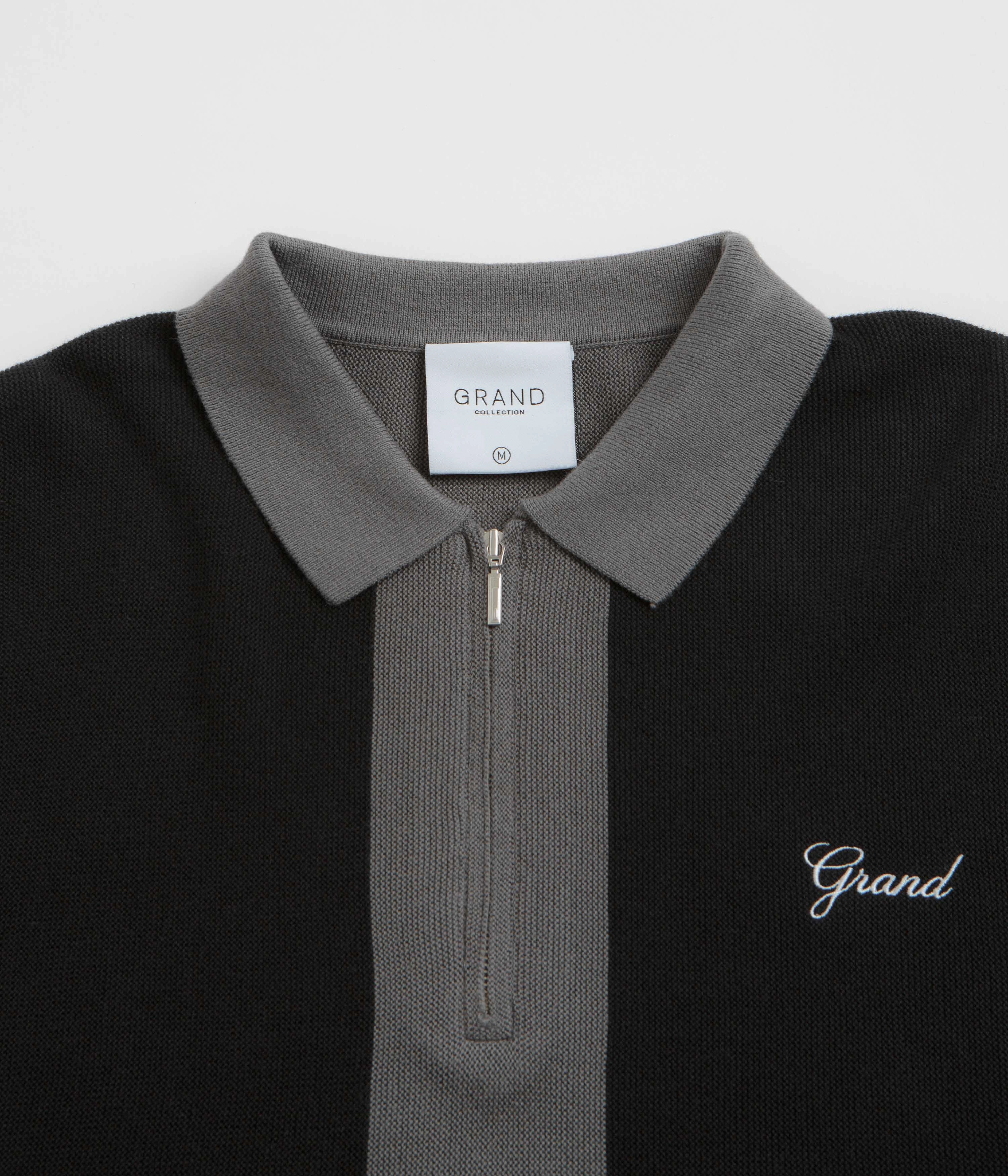 Grand Collection Knit 1/4 Zip Sweatshirt - Grey / Black Cold Day Outfit