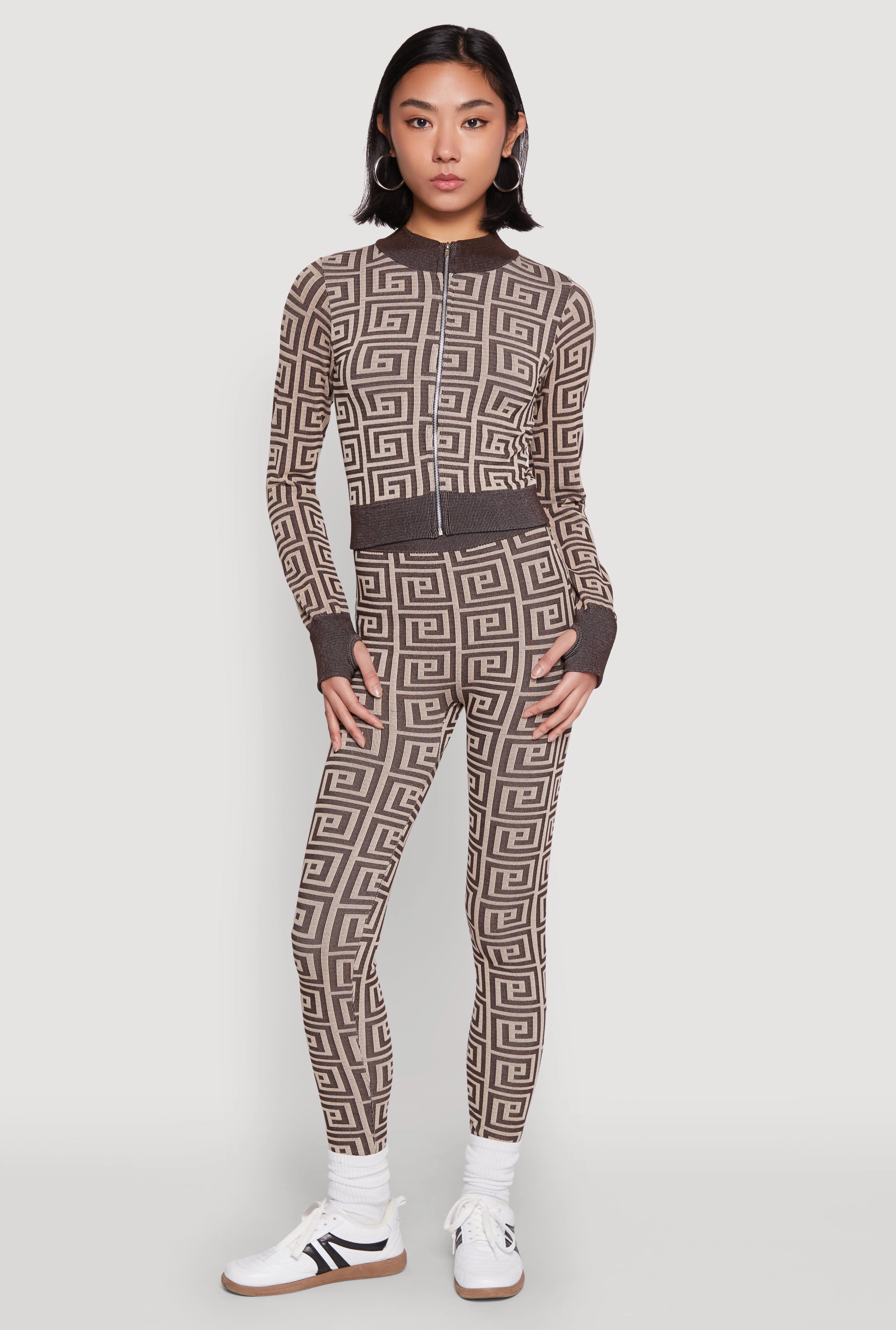 Modern Performancewear Greek Key Color Block Print Leggings