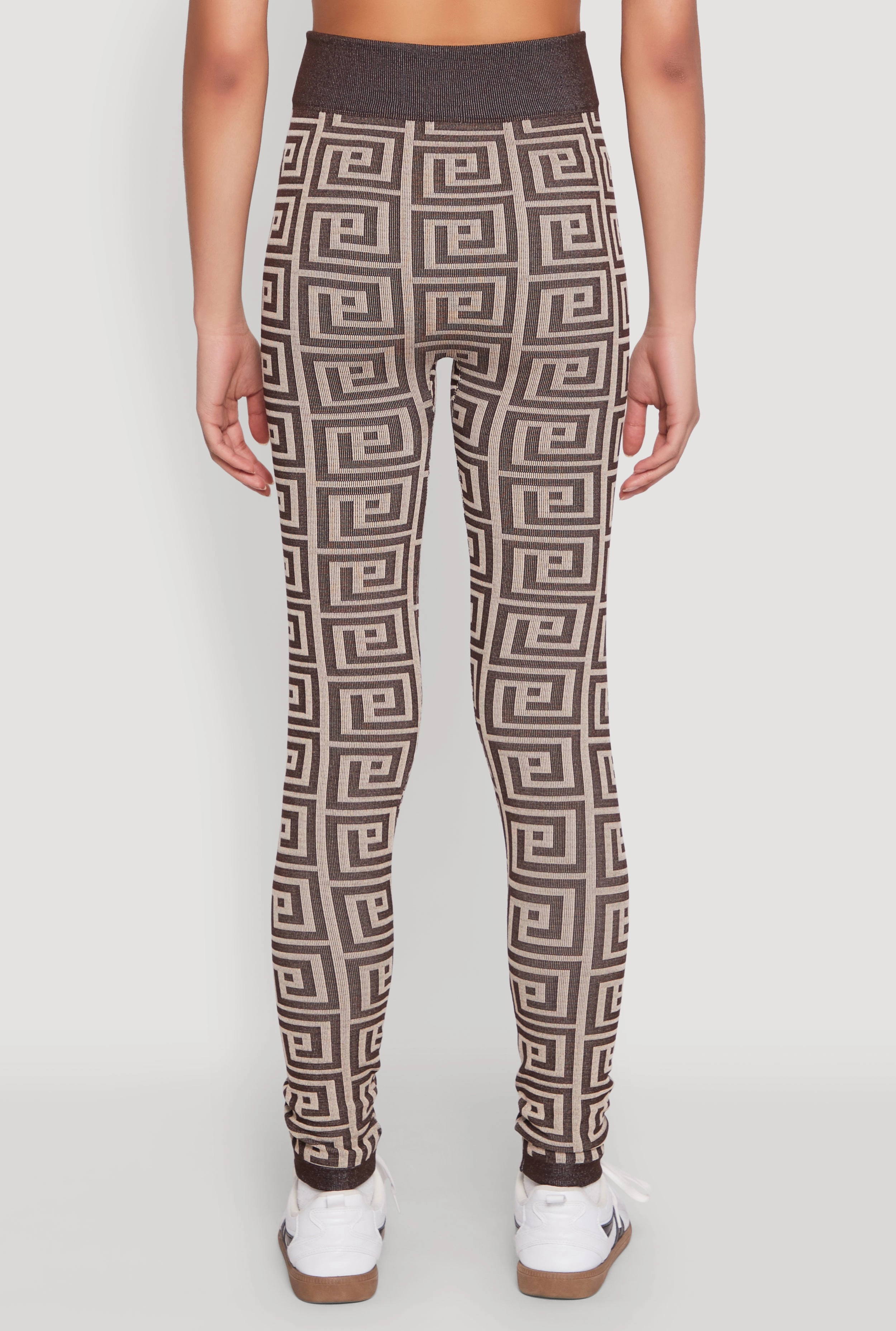 Greek Key Color Block Print Leggings Neutral Mood