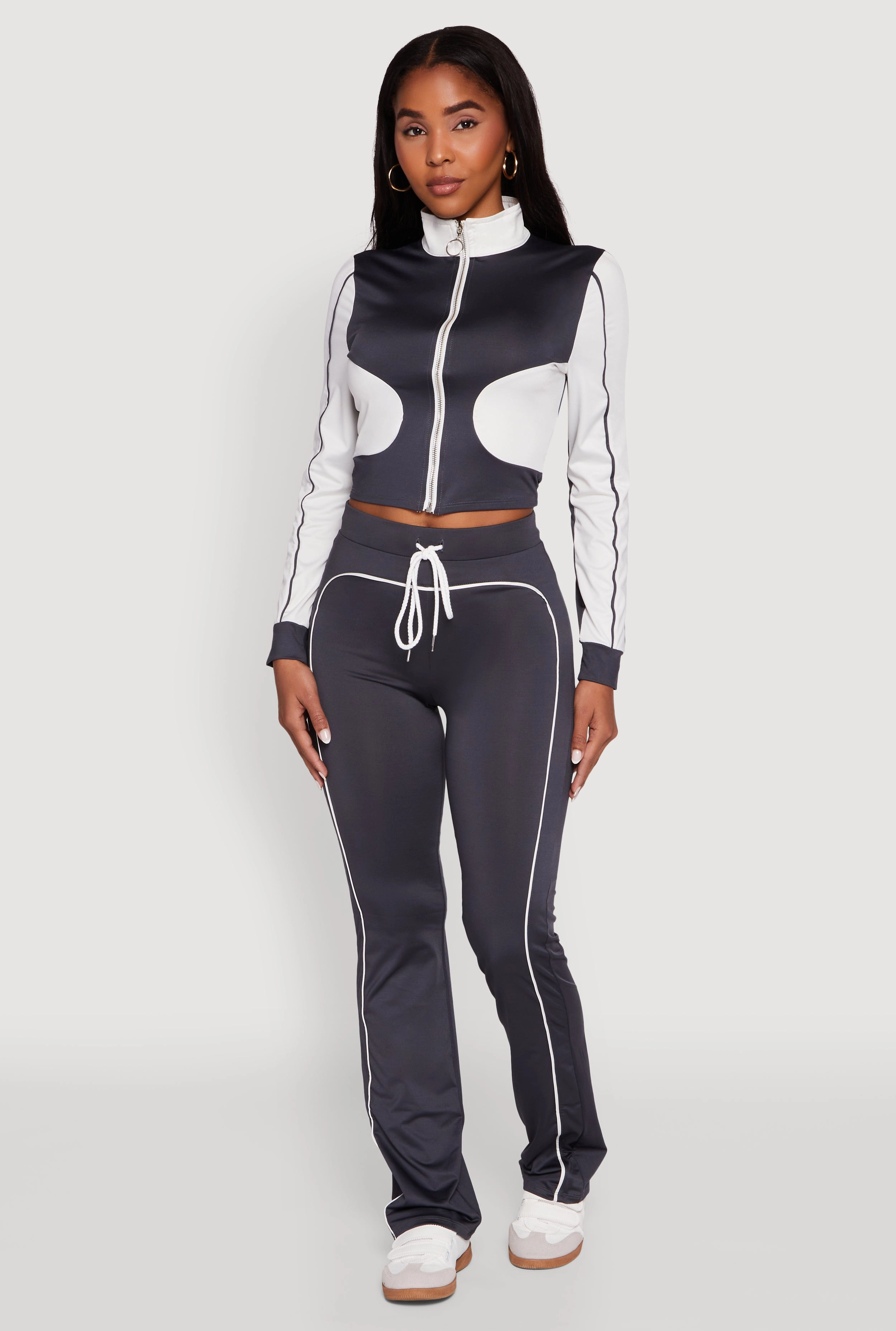 Color Block Long Sleeve O-Ring Zip Front Track Jacket Windproof Thermal Shell Heat Trapping Layer