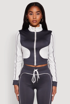 Water Resistant Design Color Block Long Sleeve O-Ring Zip Front Track Jacket
