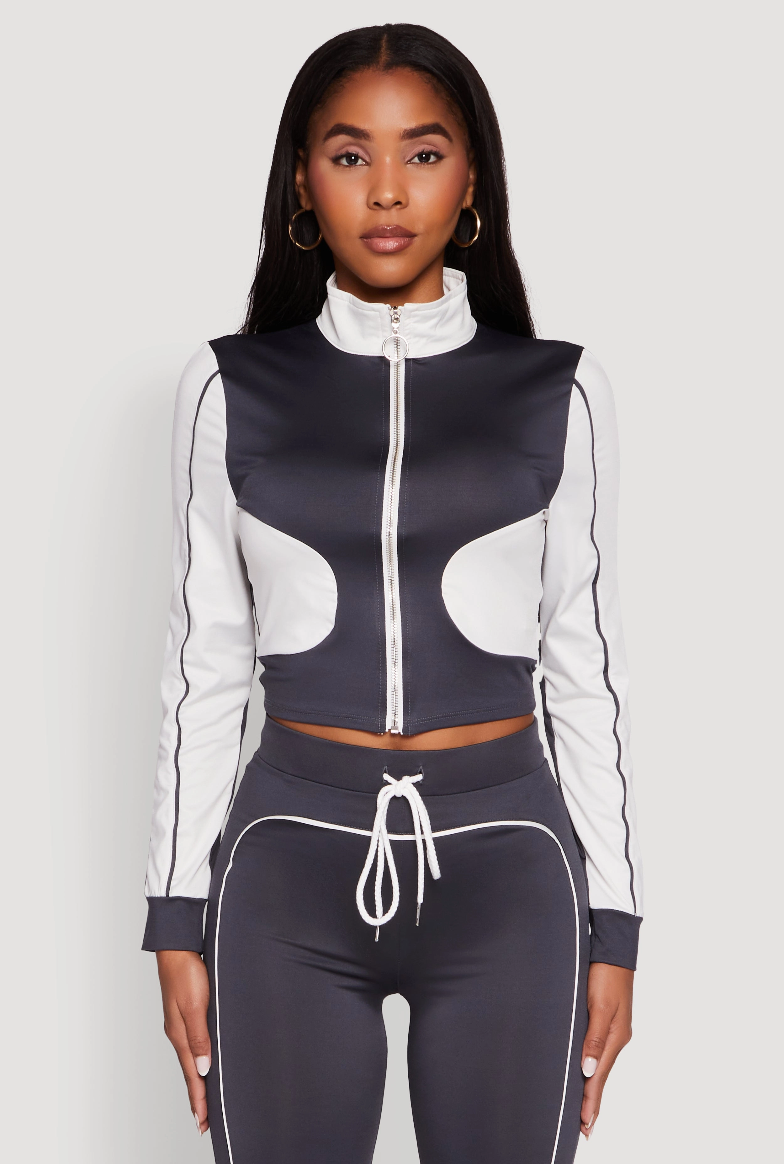 Water Resistant Design Color Block Long Sleeve O-Ring Zip Front Track Jacket