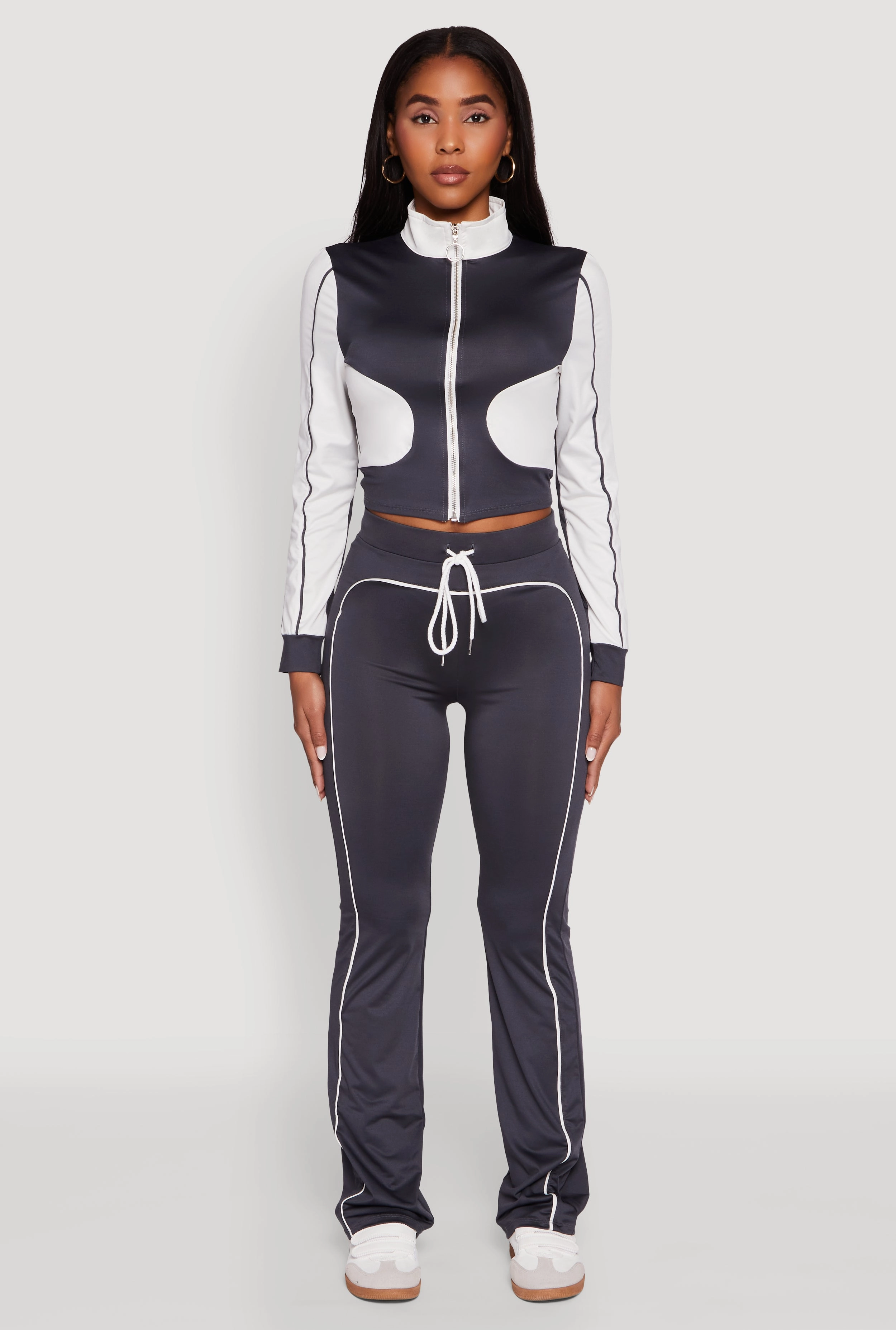Easy Wear Color Block Long Sleeve O-Ring Zip Front Track Jacket