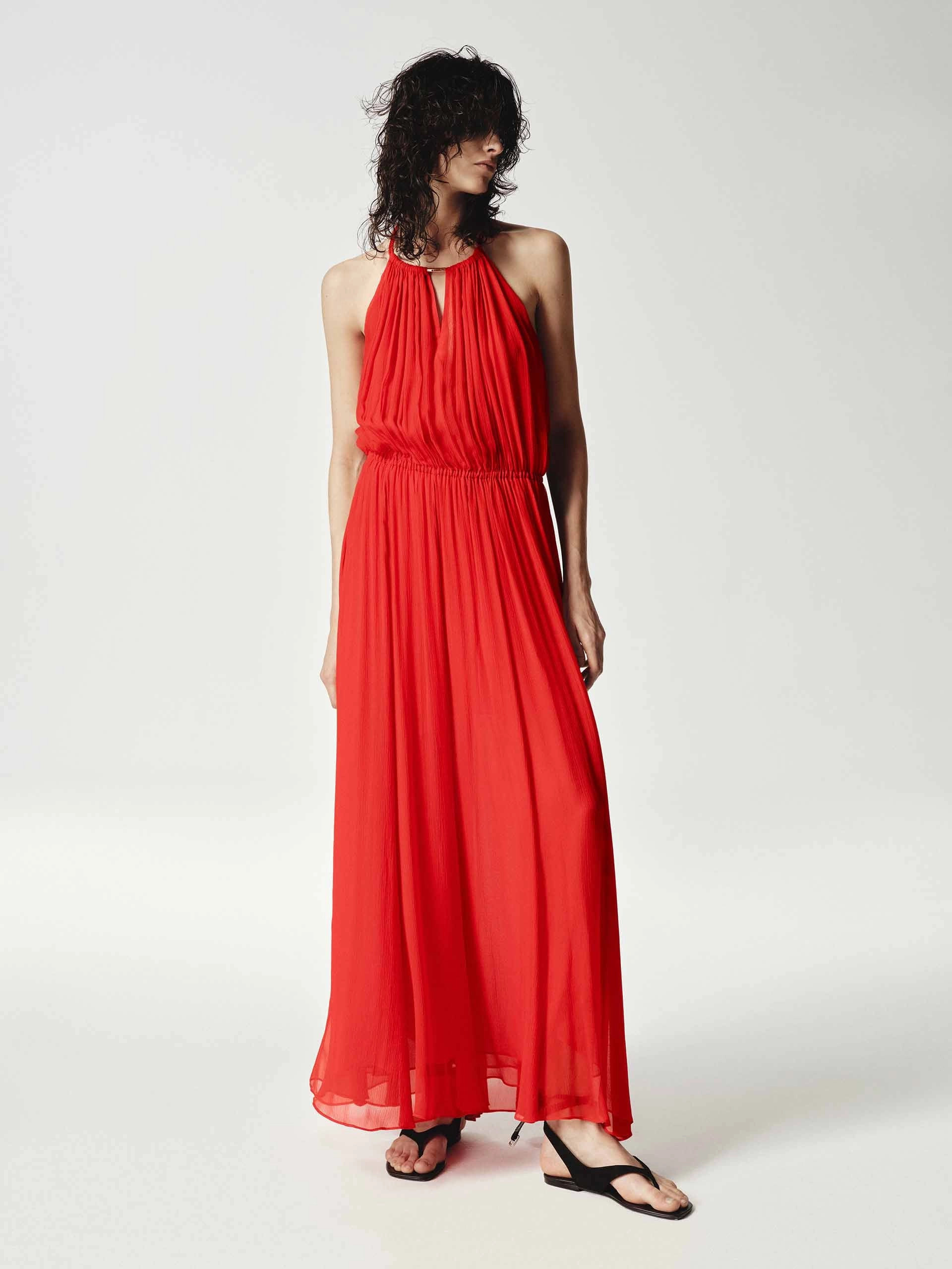 Halterneck Silk Dress Youthful Feel