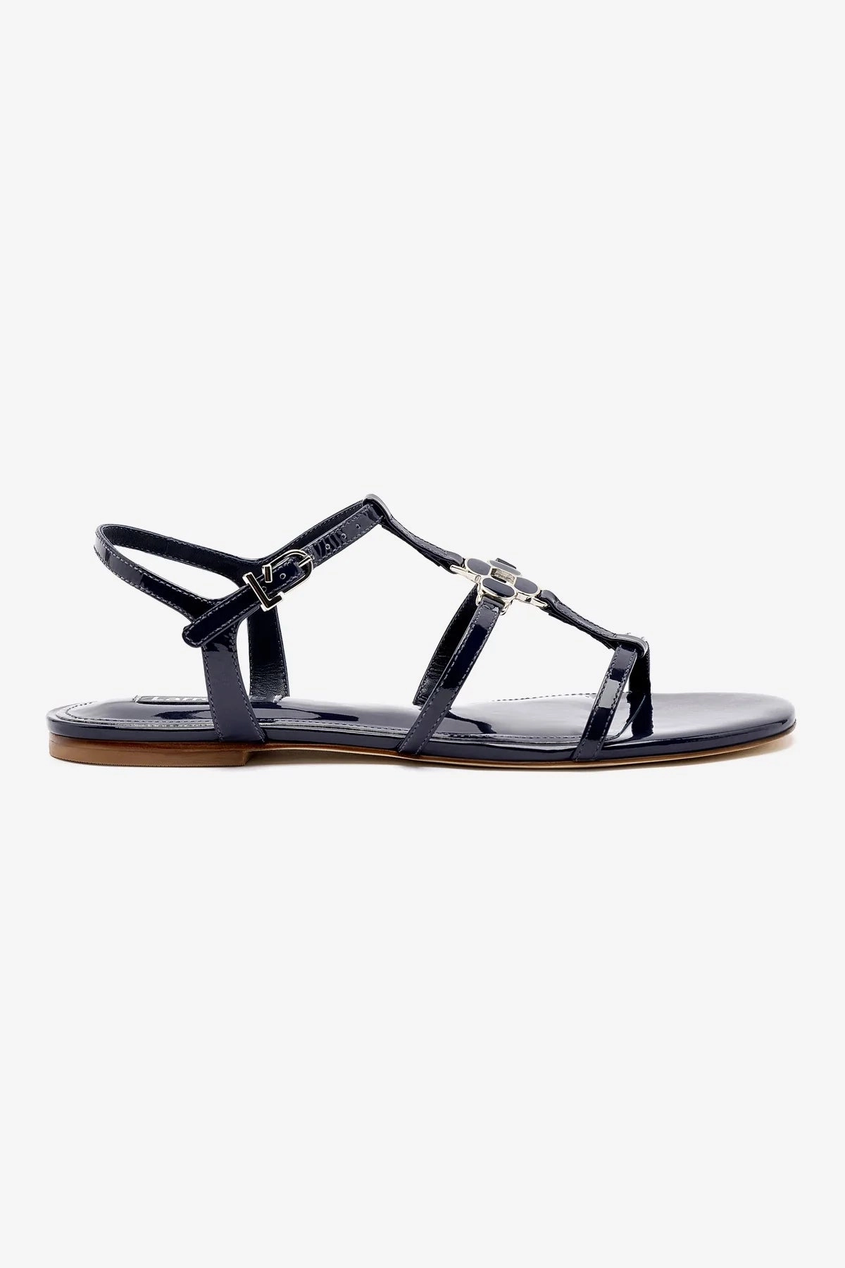 Camp Glow Premium Quality Hana Flat In Navy Patent Leather