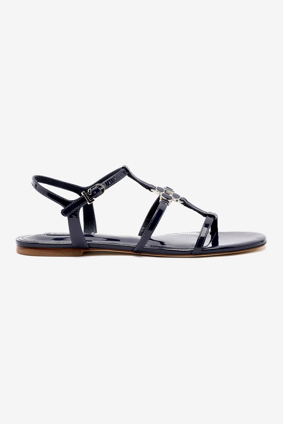 Hana Flat In Navy Patent Leather Pose Time