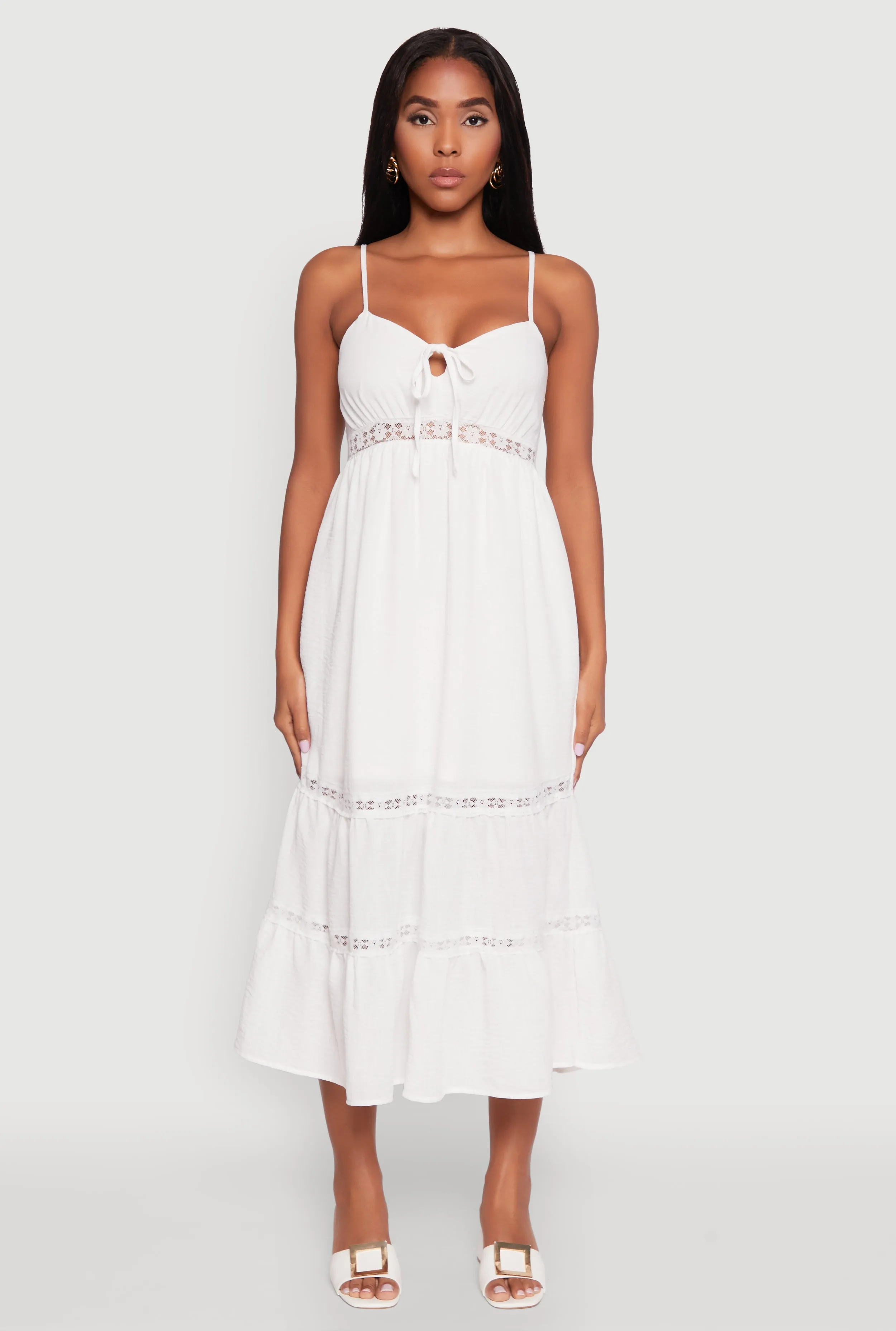 Luxe style Haute Monde Gauze Knit Lace Detail Tiered Sundress