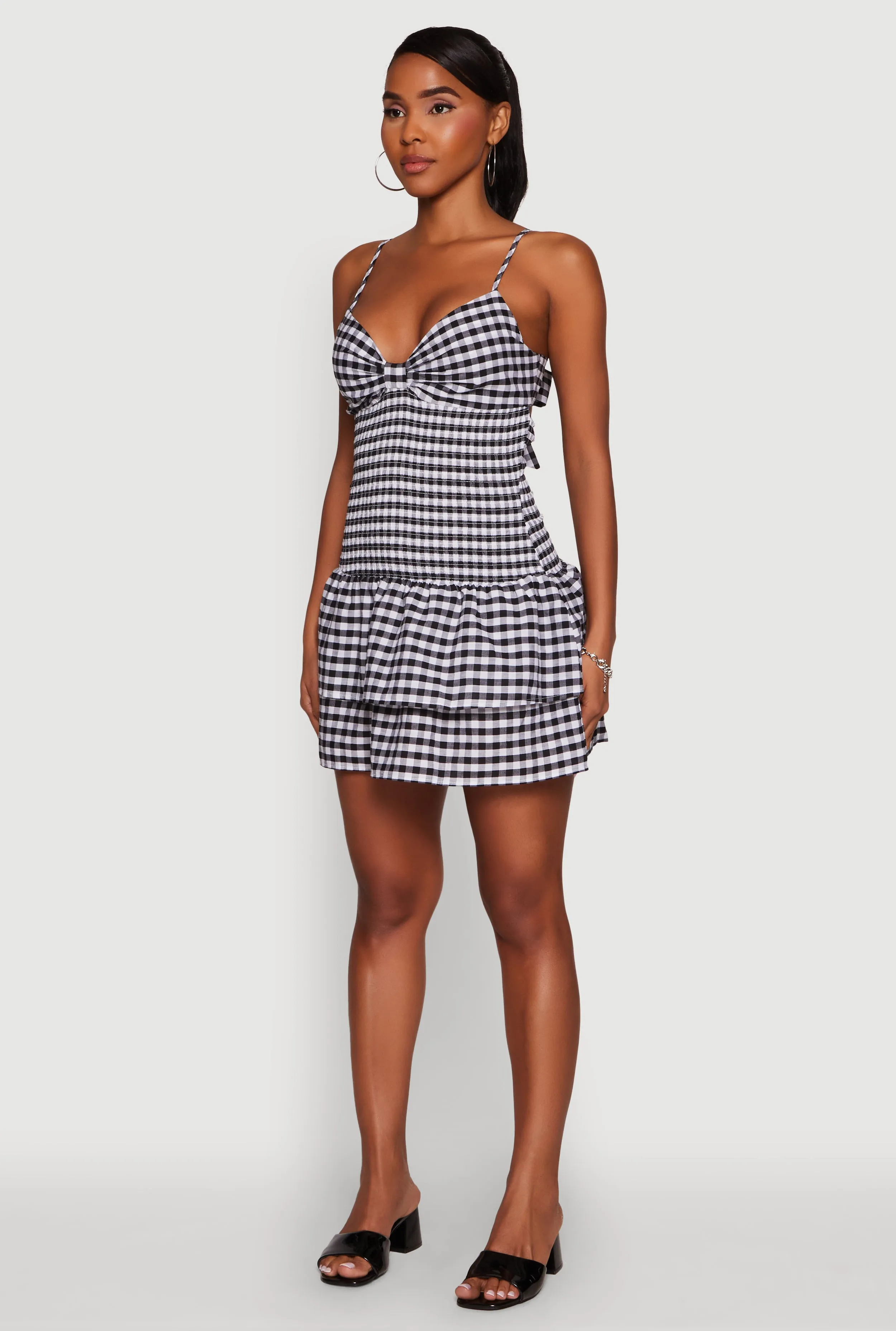 Haute Monde Gingham Sweetheart Bow Back Mini Dress Vintage Vibe Convertible-Style