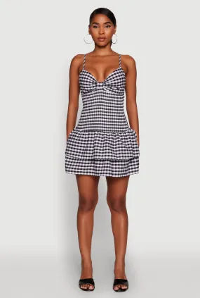 Casual day-to-night piece Lace Accent Haute Monde Gingham Sweetheart Bow Back Mini Dress