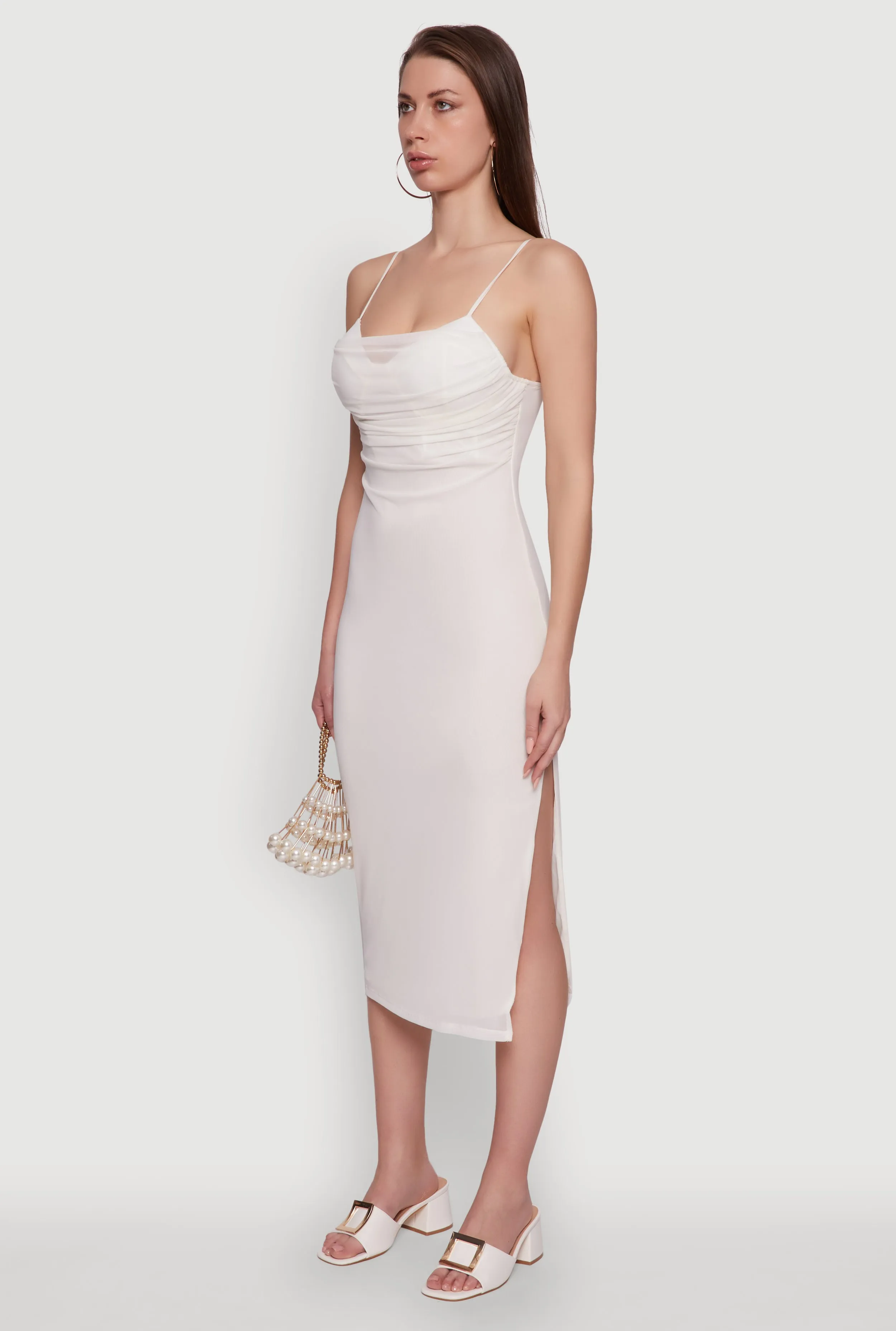 Relaxed Style Haute Monde Mesh Overlay Side Slit Bustier Dress