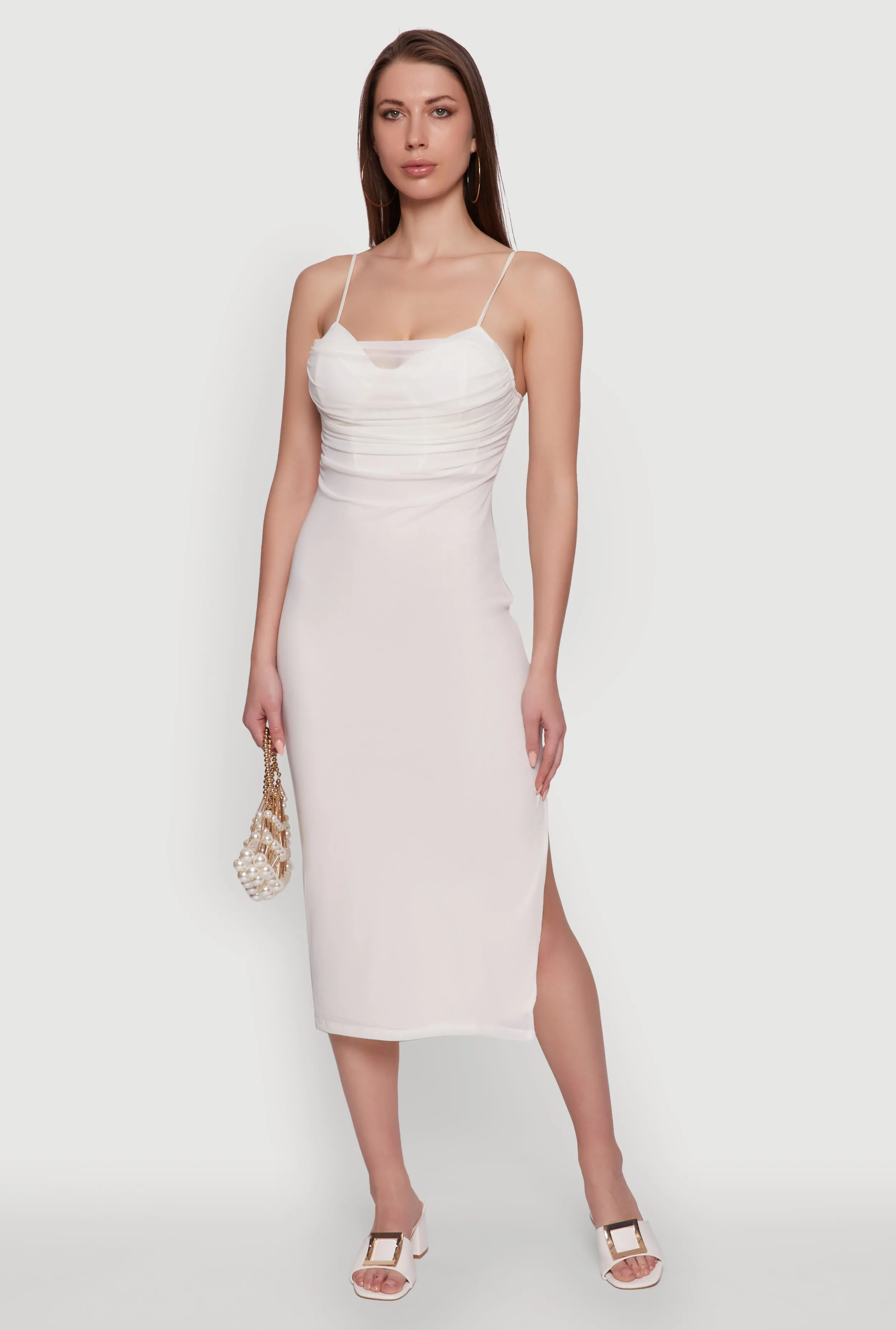 Haute Monde Mesh Overlay Side Slit Bustier Dress Farm Scene Texture Blend