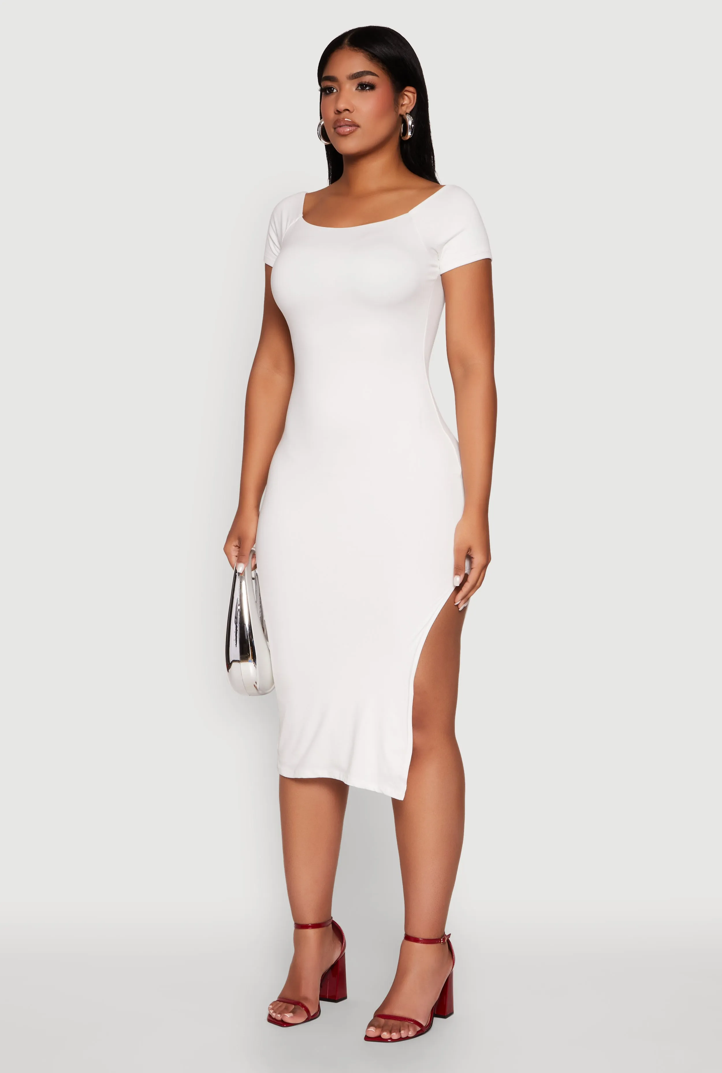 Haute Monde Side Slit Midi Dress Comfy Comfort Pleated design