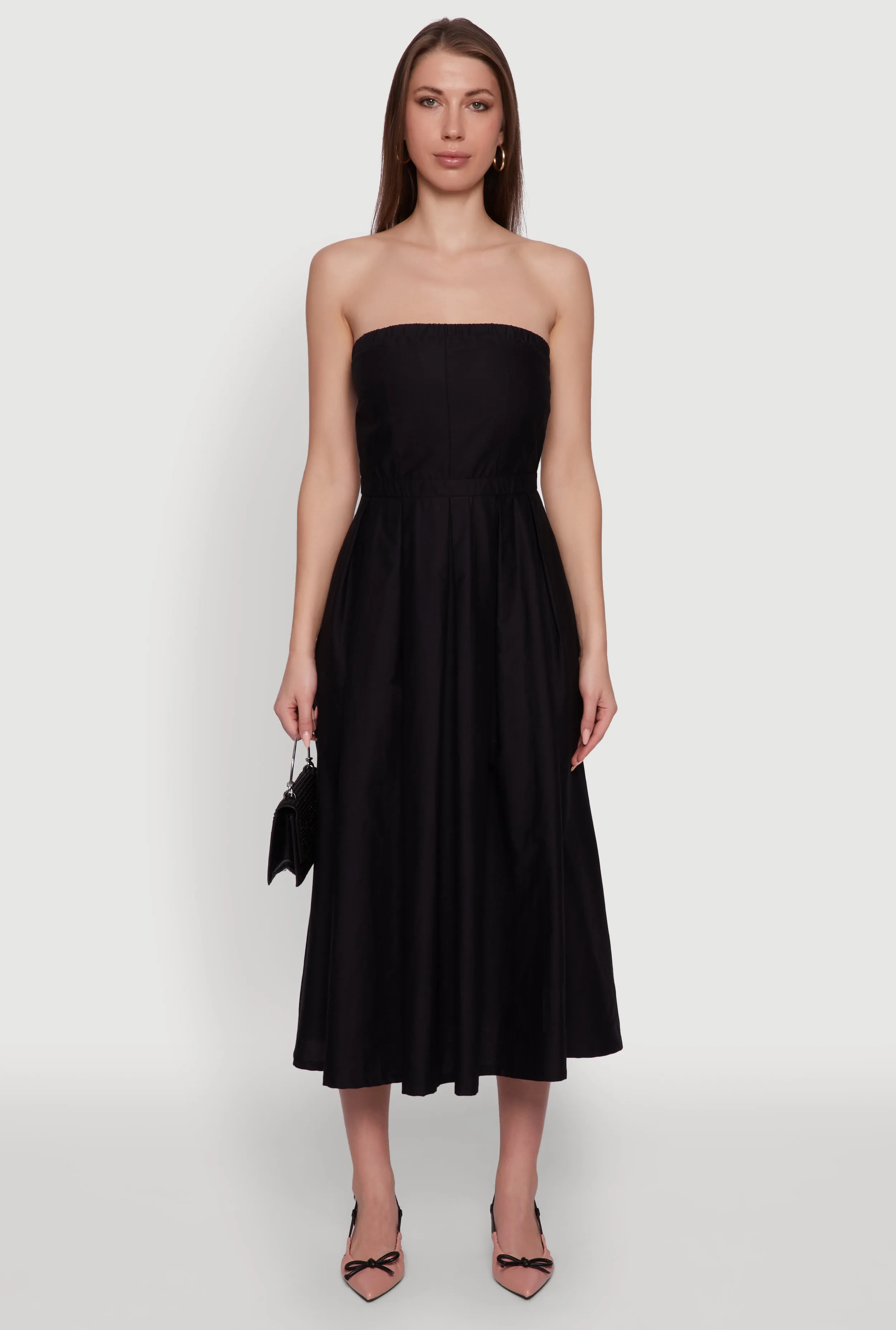 Fresh Flow Grab Quick Haute Monde Strapless Pleated Midi Dress with Zip Back