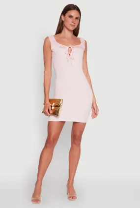 Haute Monde Textured Knit Bodycon Dress with Tie Front Boho Aesthetic