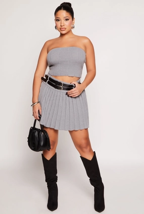 Chill Wear Matte Finish Haute Monde Double Belted Knit Pleated Skirt