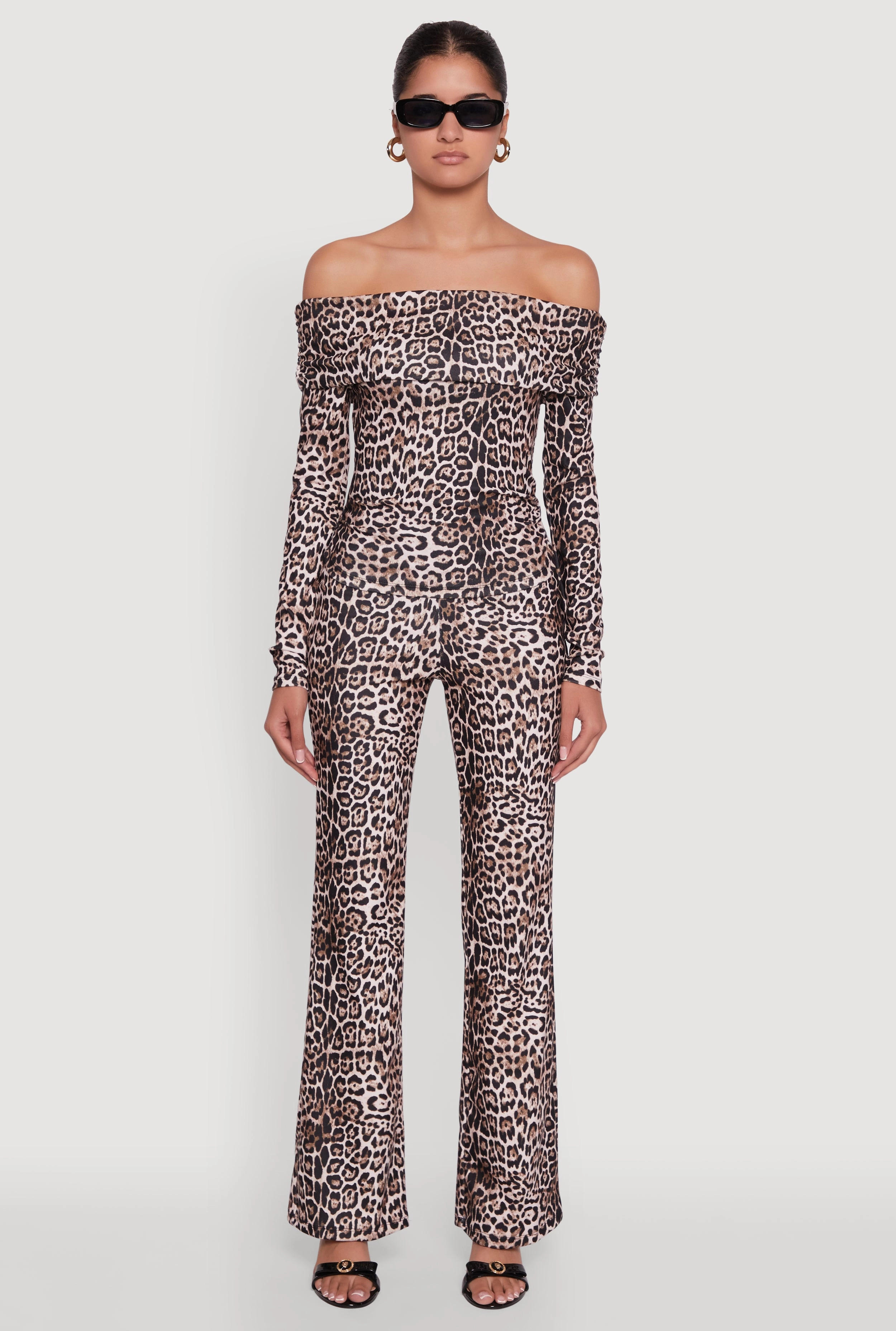 Haute Monde Jaguar Print Fold Over Off The Shoulder Top Anti Pilling Technology Toy