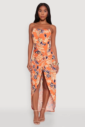 Haute Monde Sleeveless Square Neck Floral High Low Maxi Dress Chic and Stylish