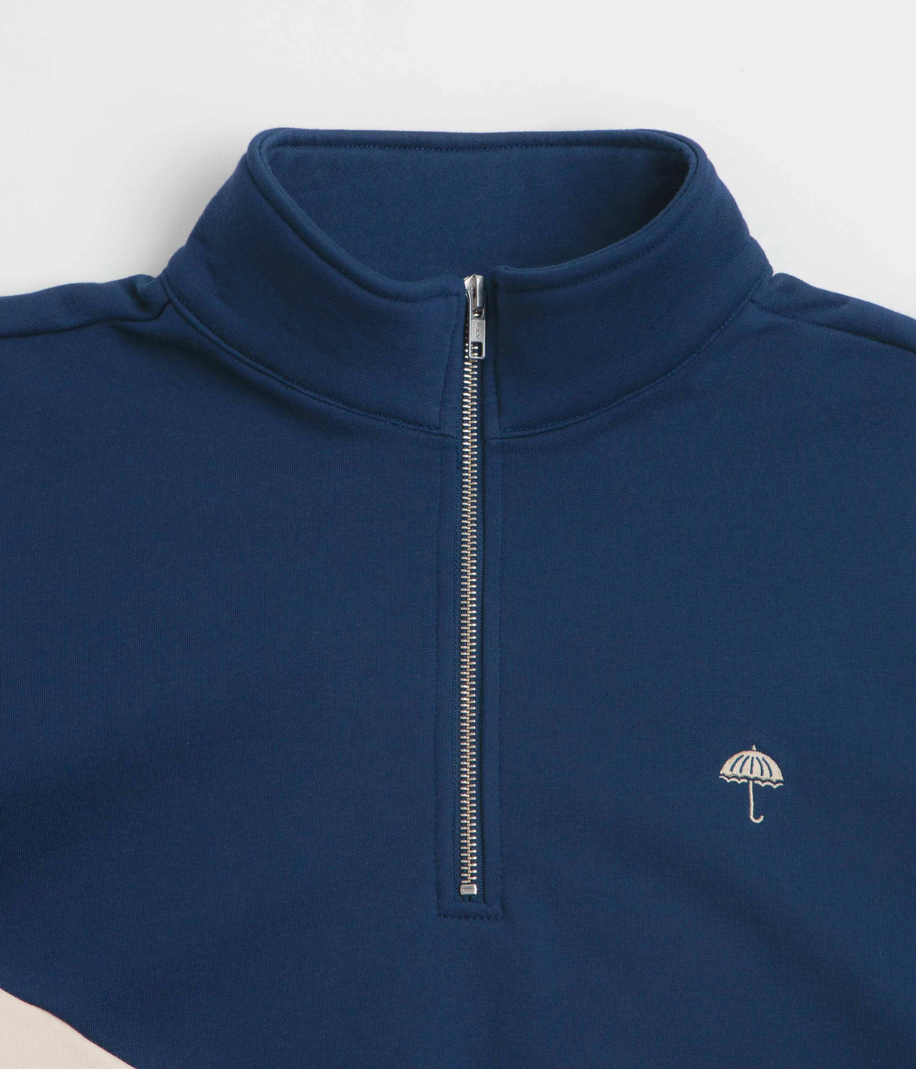 High Neckline Snug Fit Knit Helas Forma Quarter Zip Sweatshirt - Navy / Beige