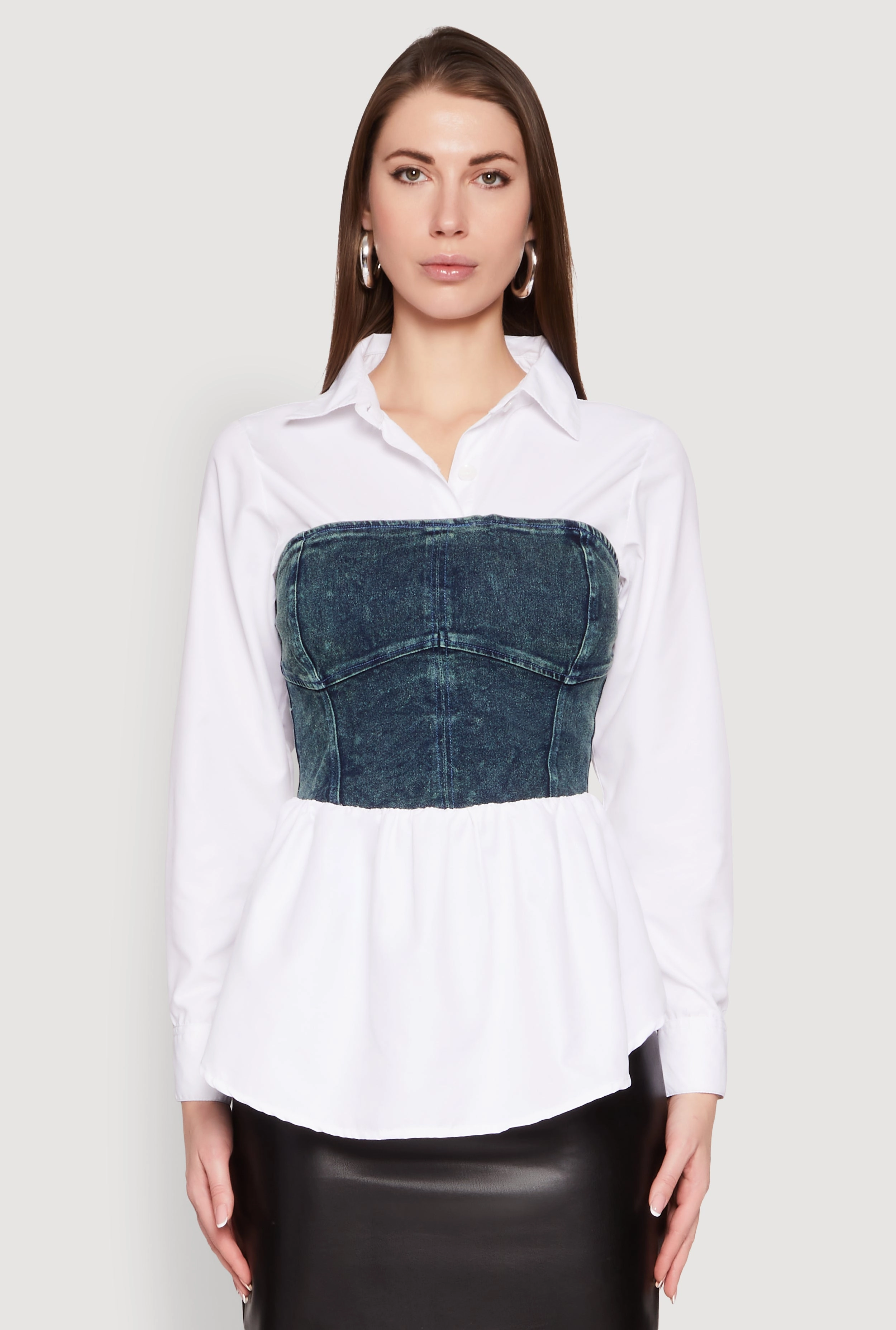 Cycling - wear Hand wash recommended Denim Corset Detail Poplin Shirt