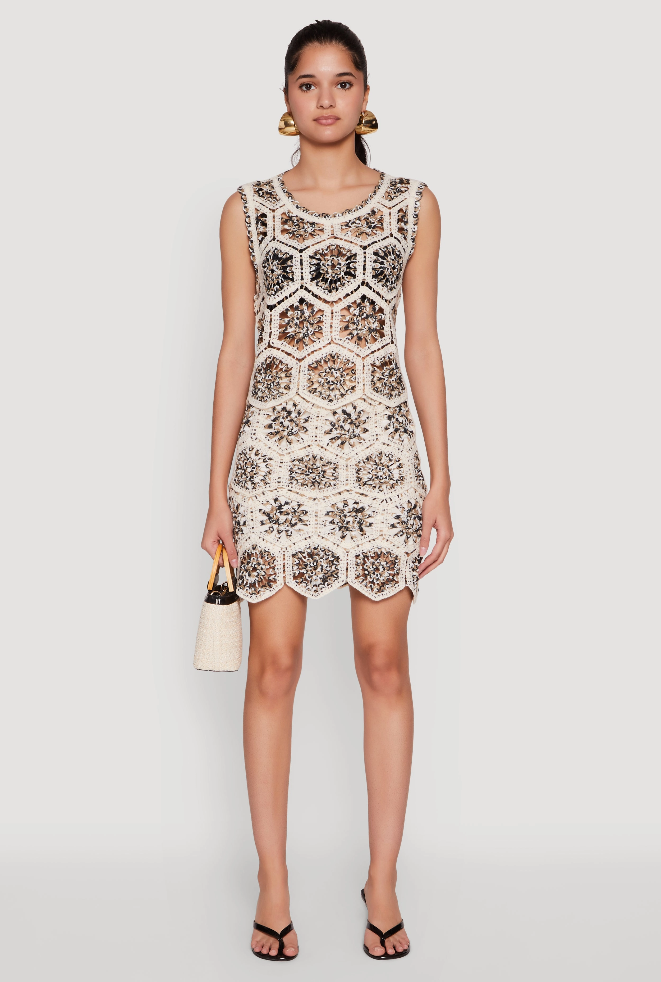 Hexagon Geometric Crochet Skirt Side Slit
