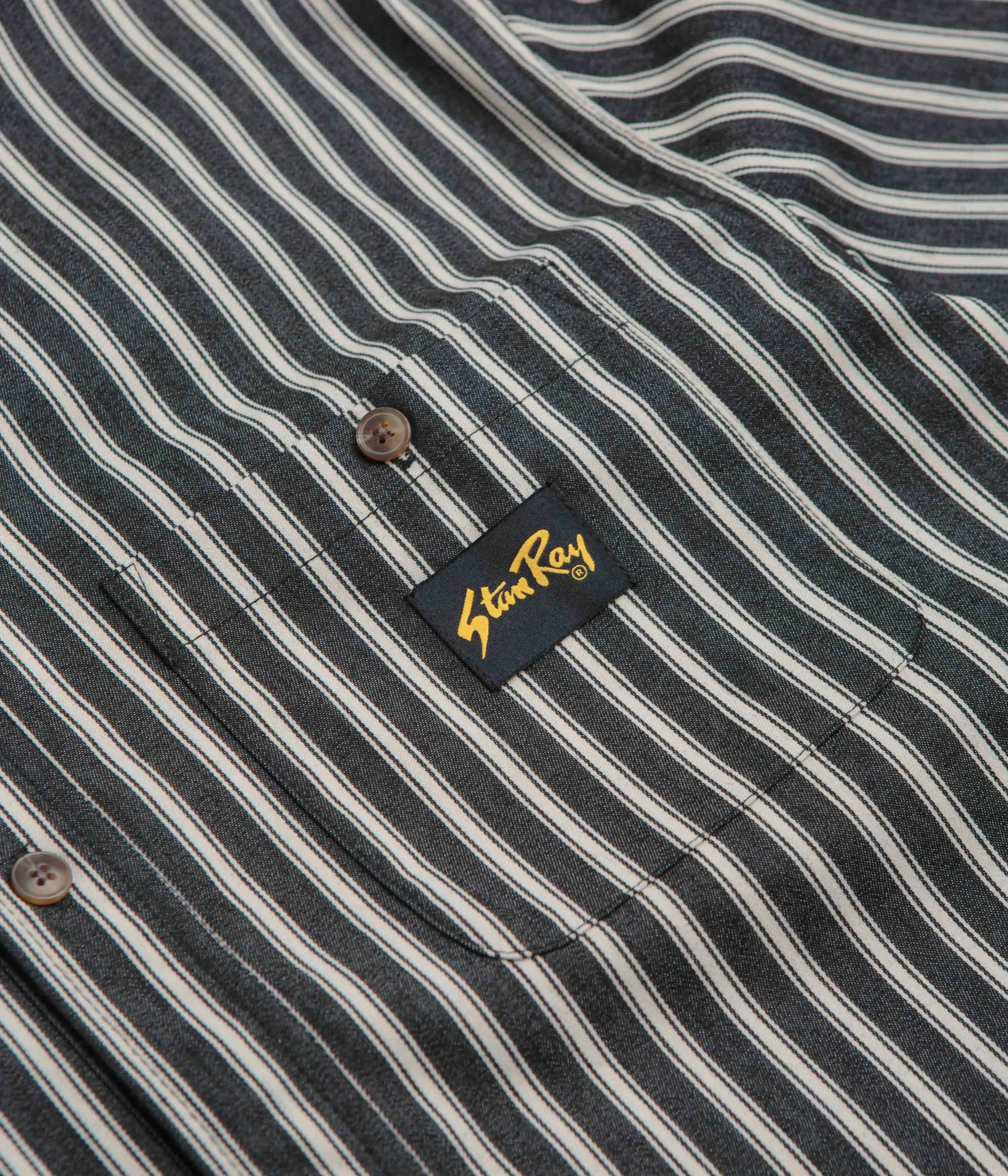 Gender Neutral Workwear Approved Stan Ray Short Sleeve Flannel Shirt - Charcoal Stripe
